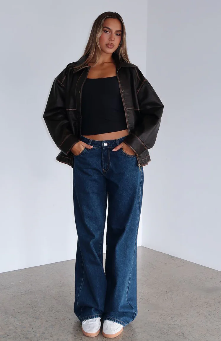 Maeve Low Rise Wide Leg Jeans Dark Blue