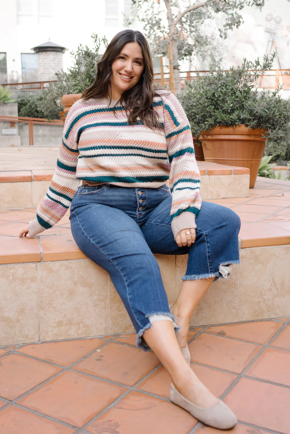 Wren High Rise Button Fly Distressed Hem Crop Wide - PLUS