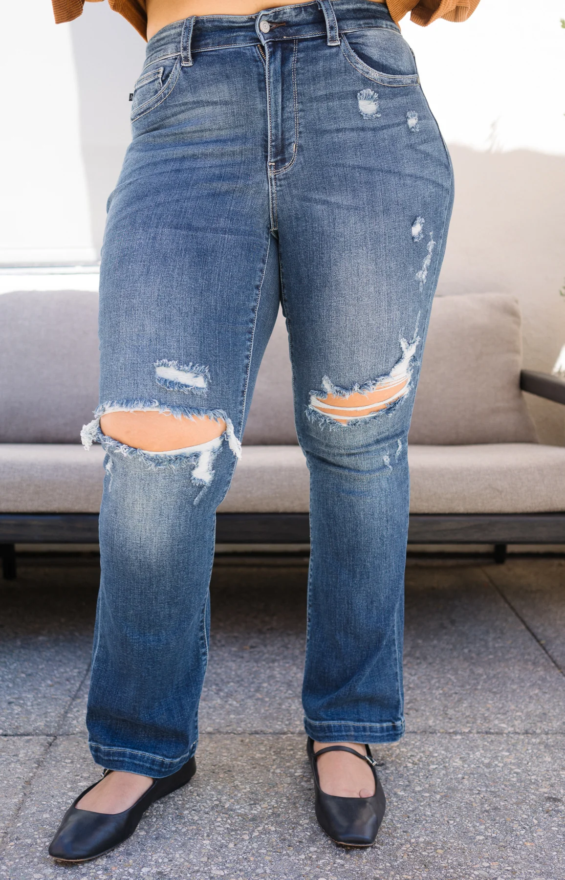 Lucy Mid Rise Hand Sand & Mildly Distressed Bootcut Jeans - PLUS