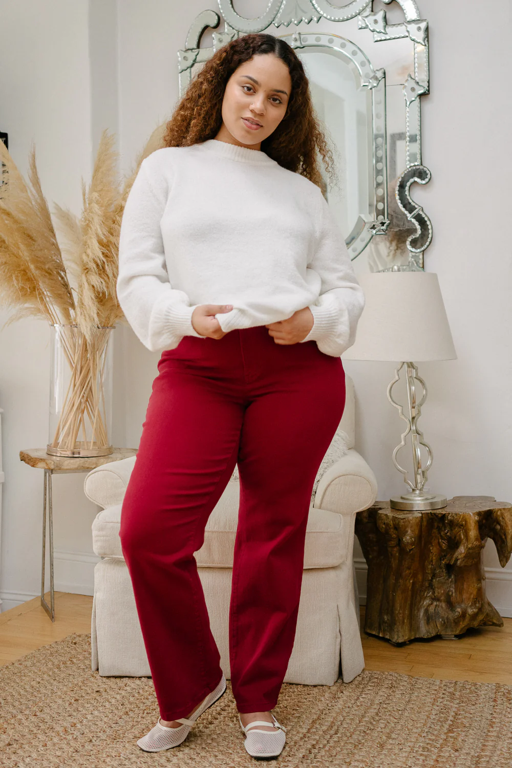 Rebecca High Rise 90's Straight Red Jeans with a Heart Pocket Design - PLUS