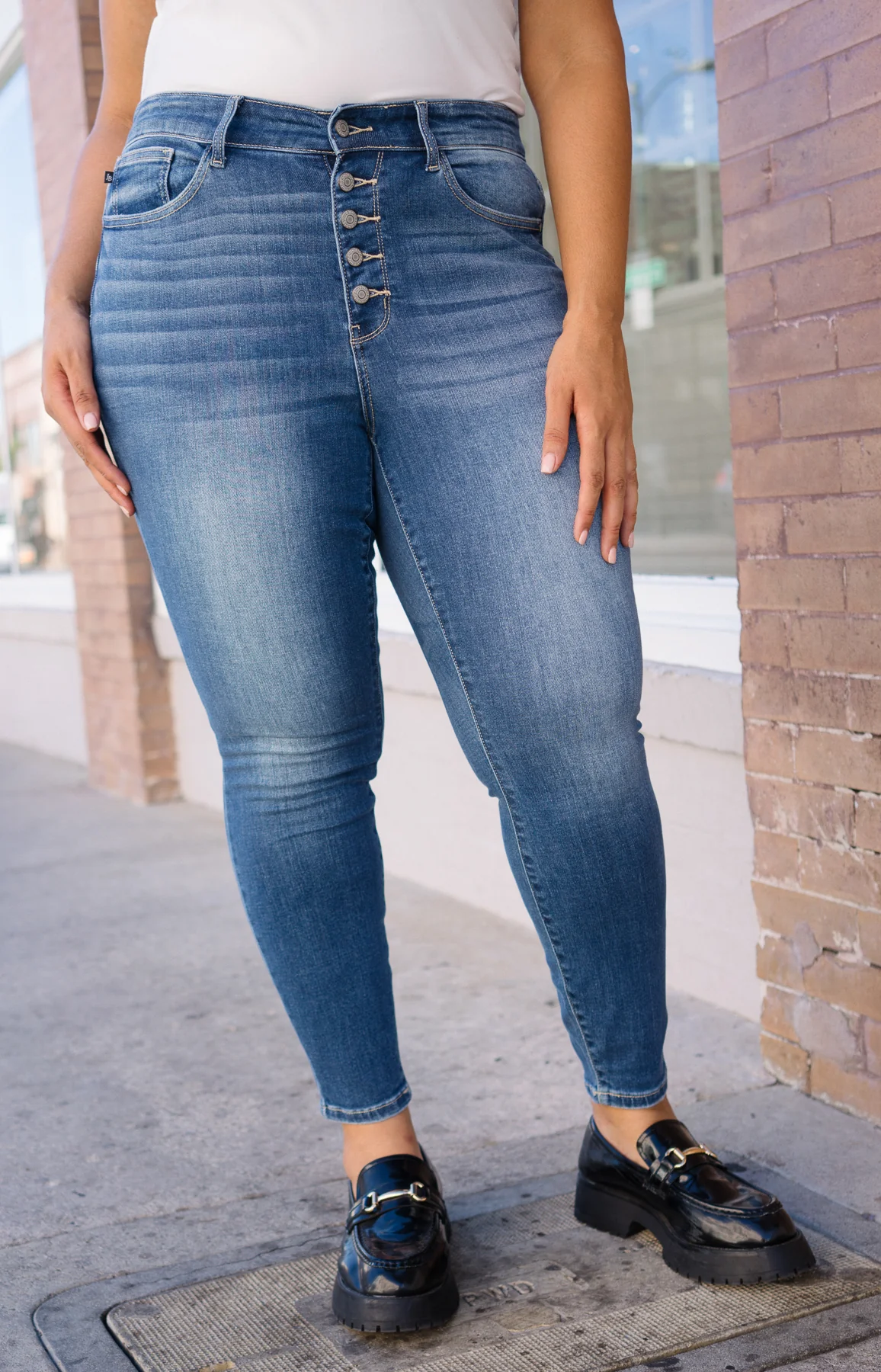 Rose Classic Button Fly Skinny Jeans - PLUS