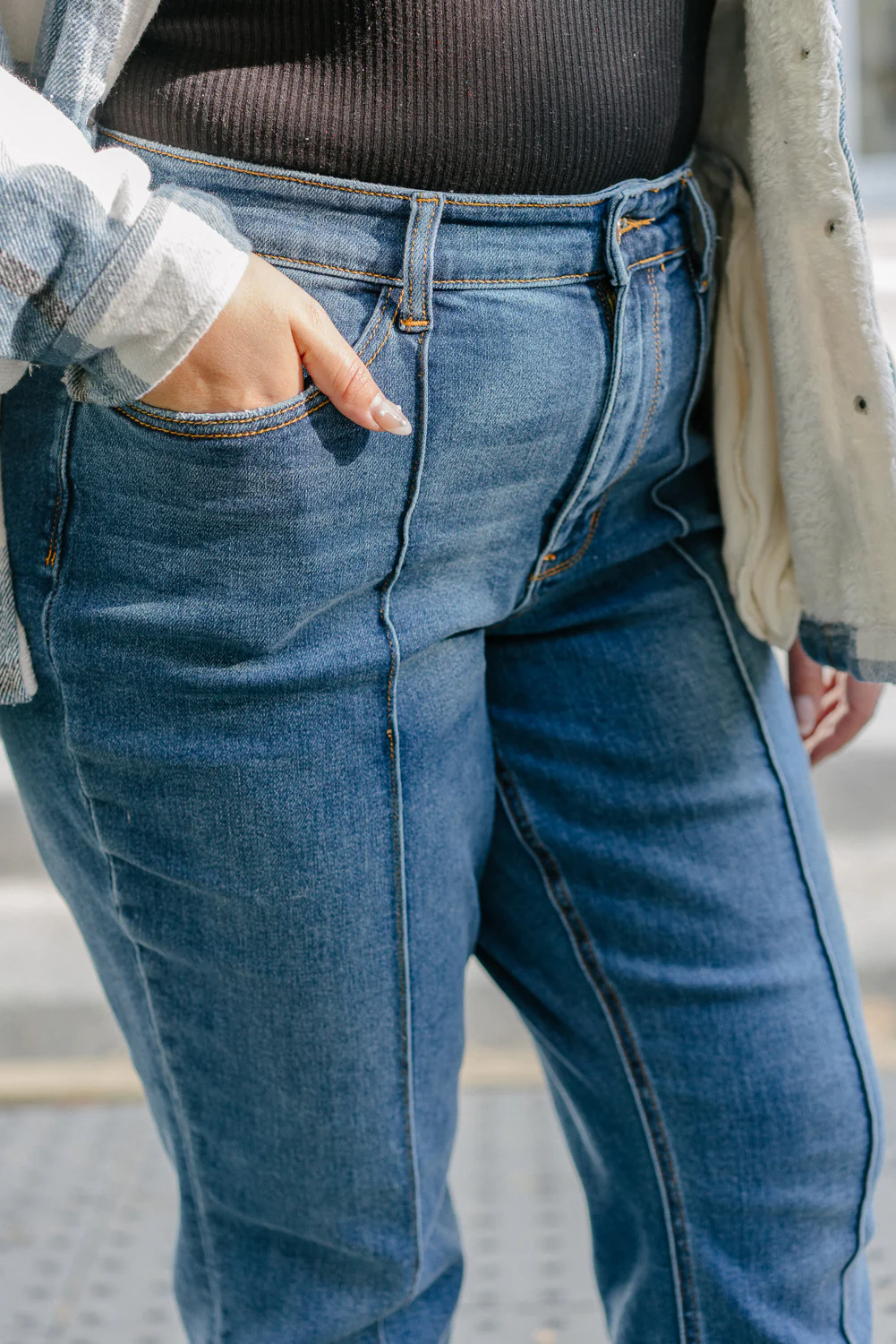 Sally High Rise Front Seam Detail & Cuffed Straight Fit Jeans - PLUS