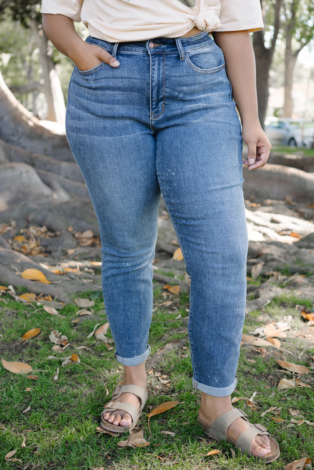 Margot High Rise Bleach Splash Boyfriend Jeans - PLUS