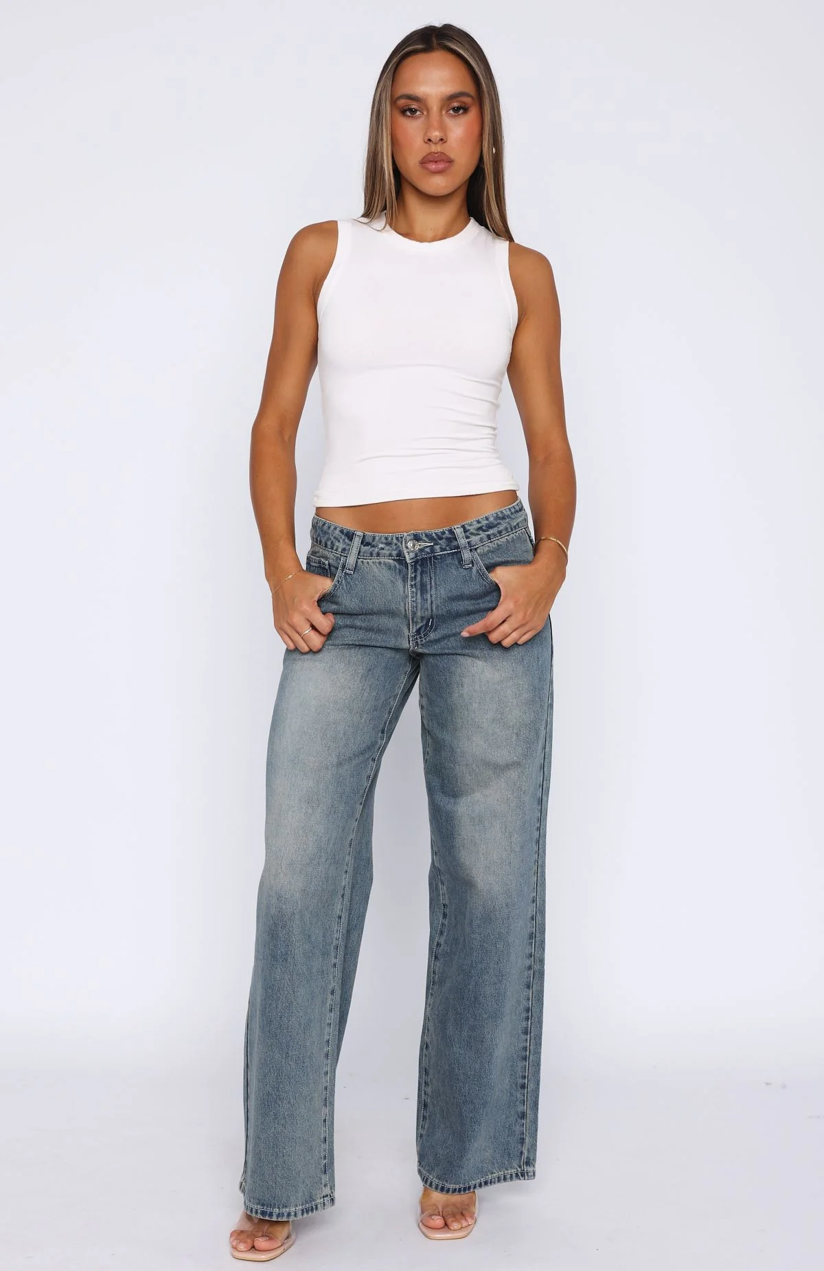 Chelsea Low Rise Straight Leg Jeans Brown Blue Acid