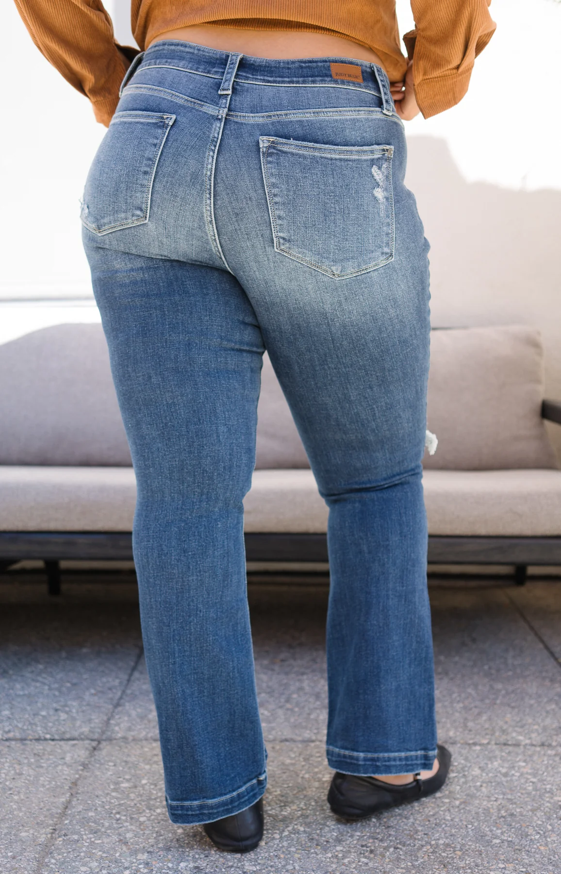 Lucy Mid Rise Hand Sand & Mildly Distressed Bootcut Jeans - PLUS