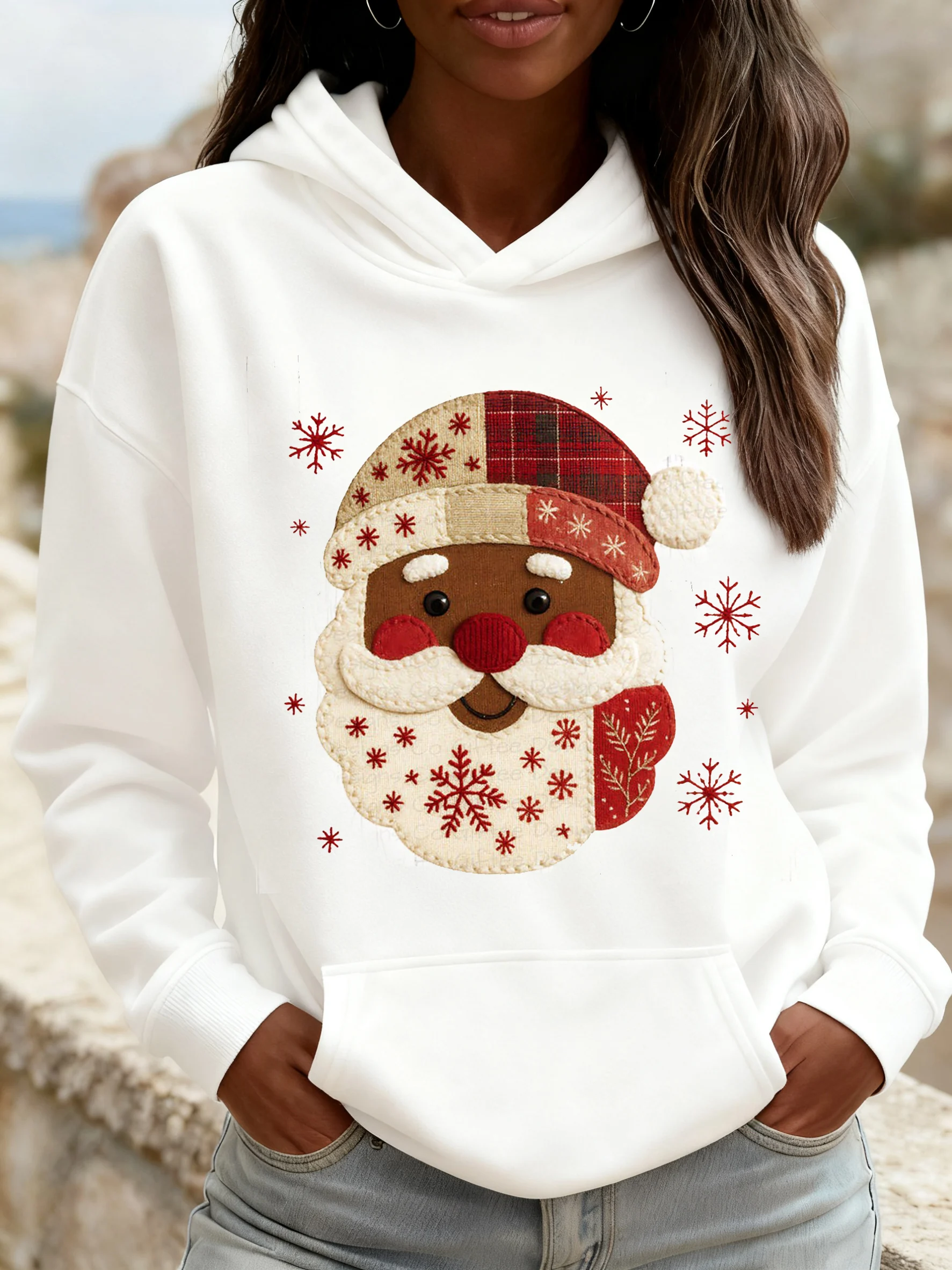 Women's Black Santa Print Hoodie