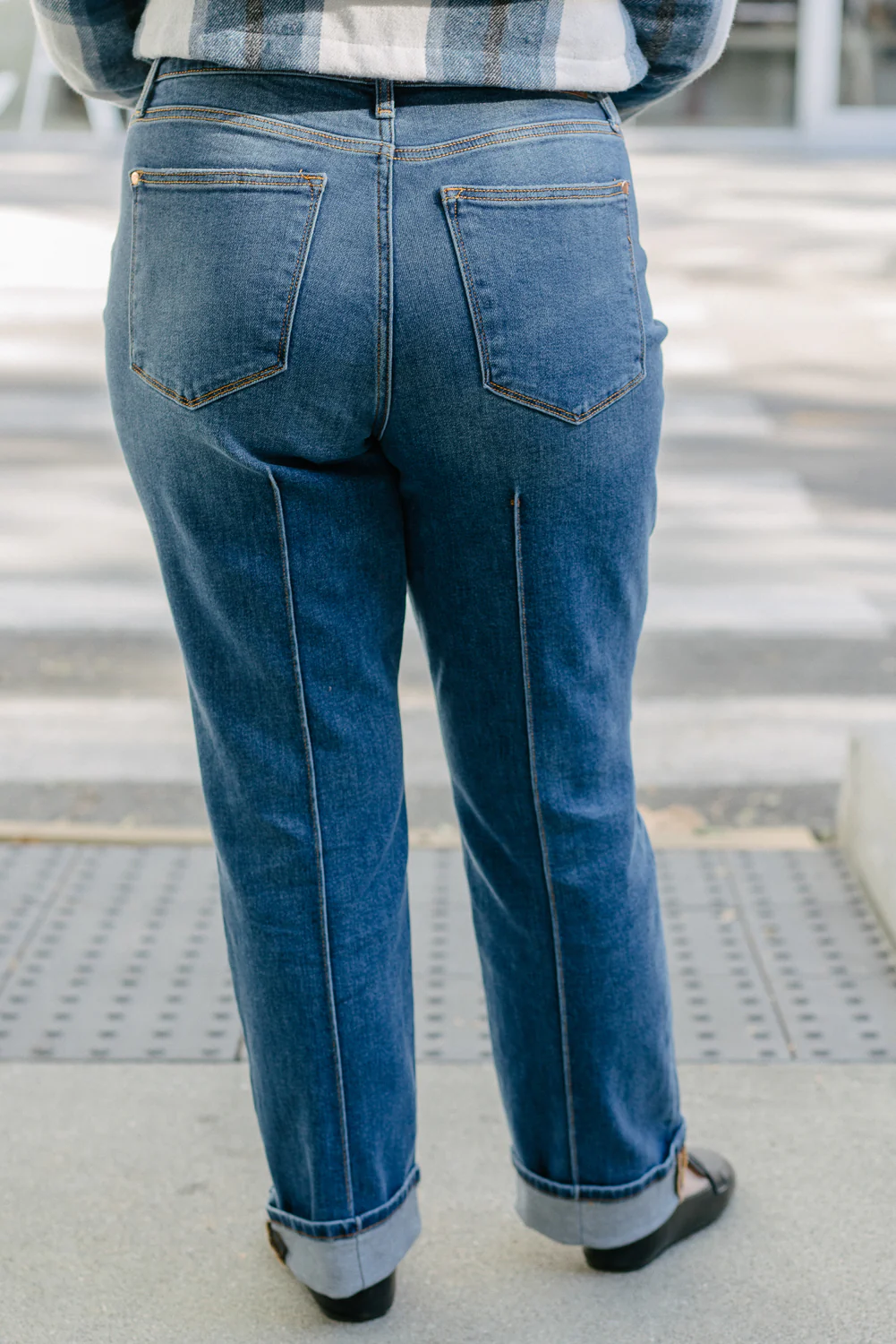 Sally High Rise Front Seam Detail & Cuffed Straight Fit Jeans - PLUS