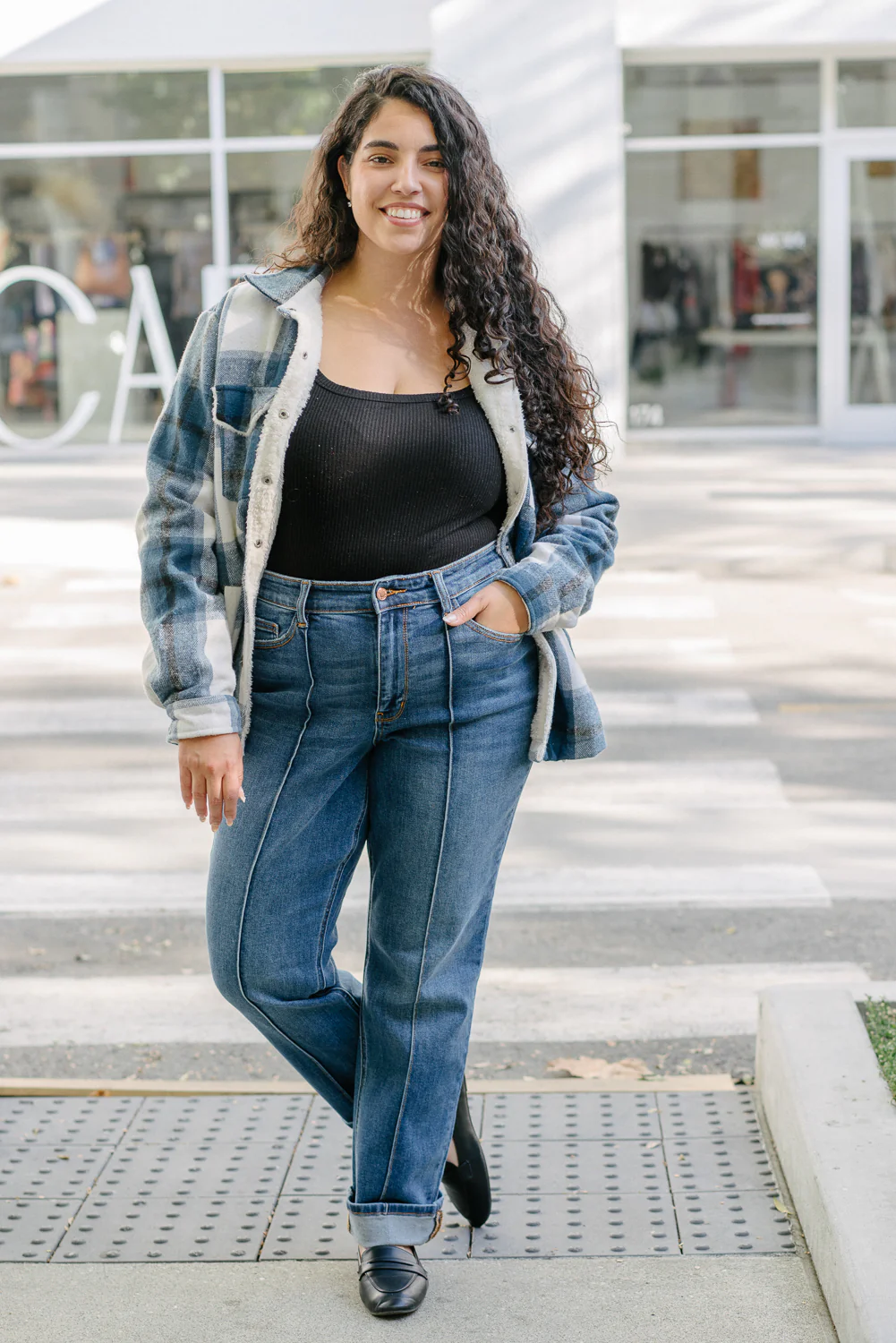 Sally High Rise Front Seam Detail & Cuffed Straight Fit Jeans - PLUS