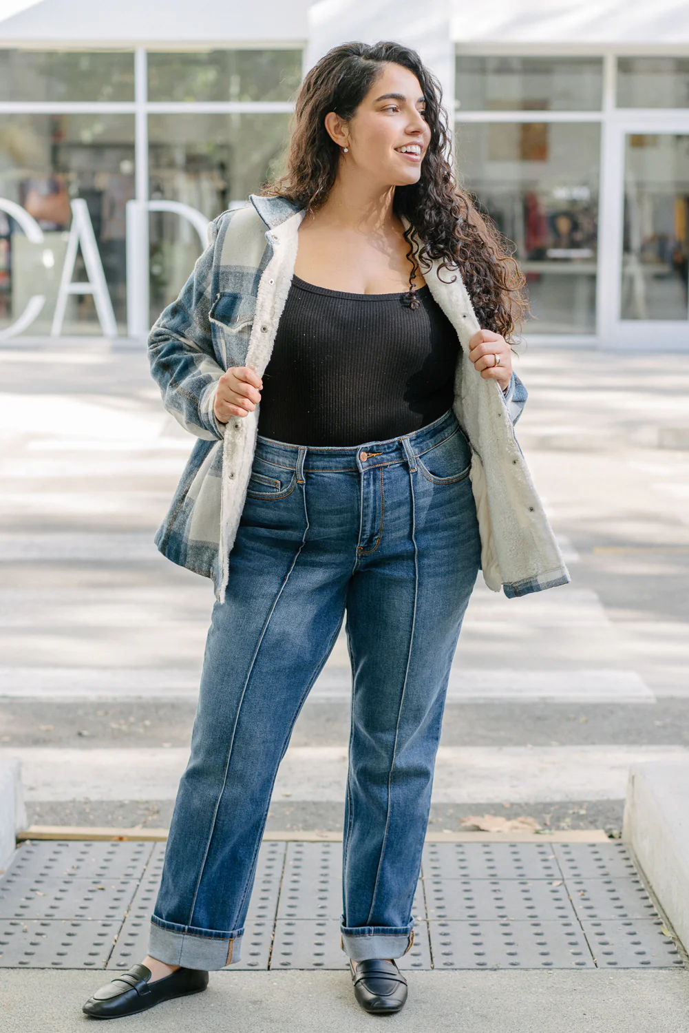 Sally High Rise Front Seam Detail & Cuffed Straight Fit Jeans - PLUS