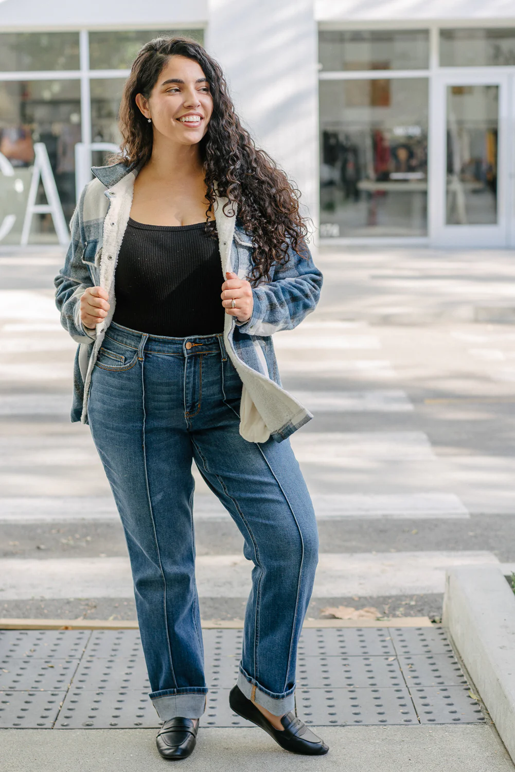 Sally High Rise Front Seam Detail & Cuffed Straight Fit Jeans - PLUS