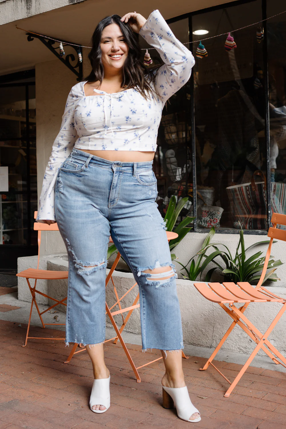 Celeste High Rise With Distressed Crop Wide Leg - PLUS