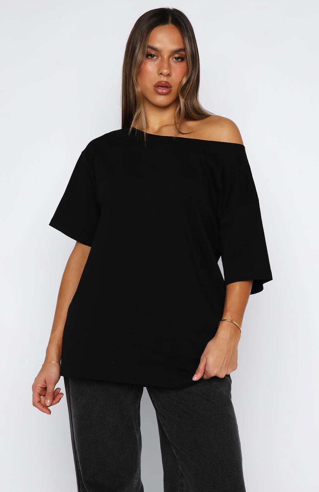 Give Me Options Off Shoulder Tee Black