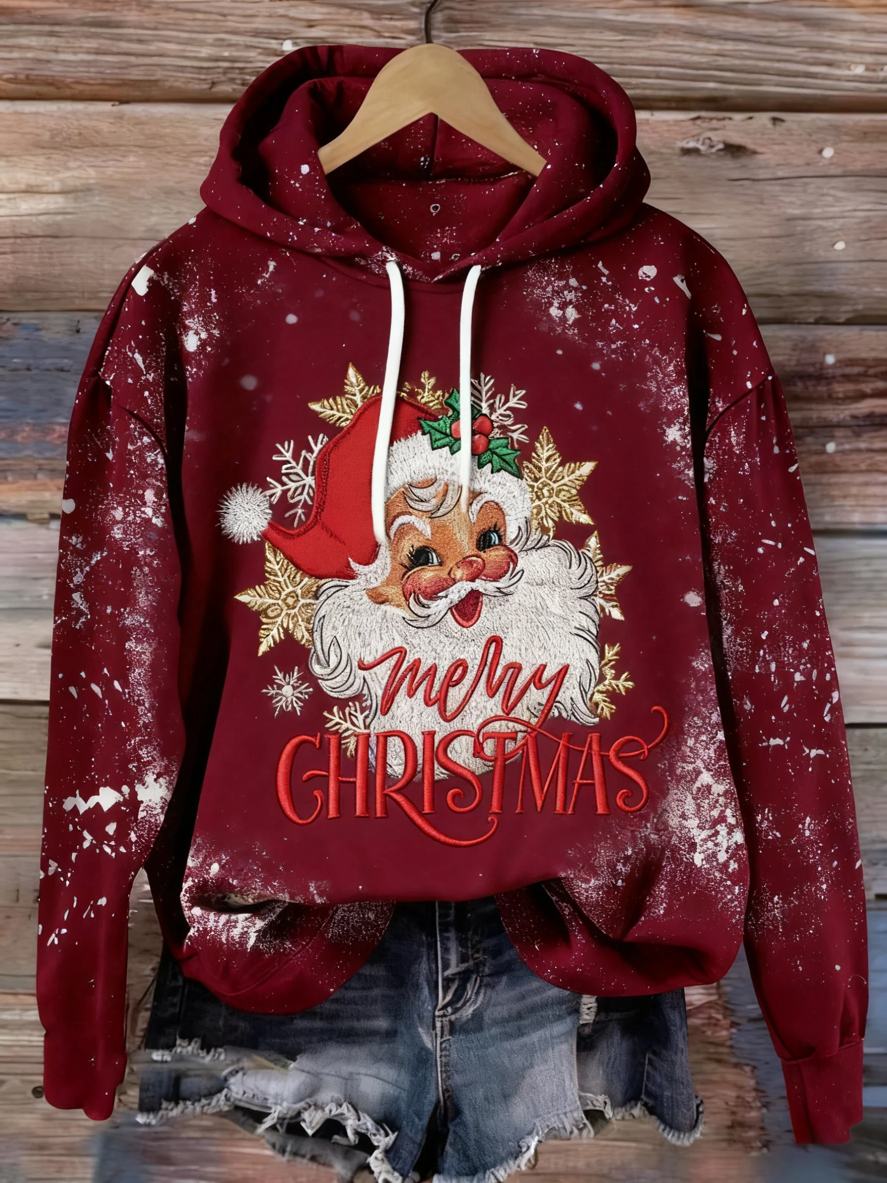 Women's Casual Vintage Christmas Santa Claus Hoodie