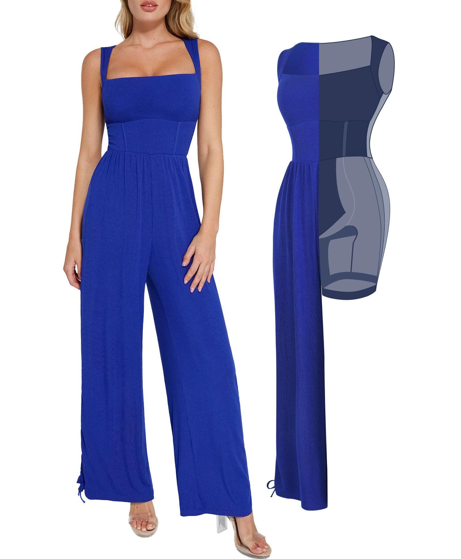 Shapewear Square Neck Tummy Control Wide Leg Jumpsuit