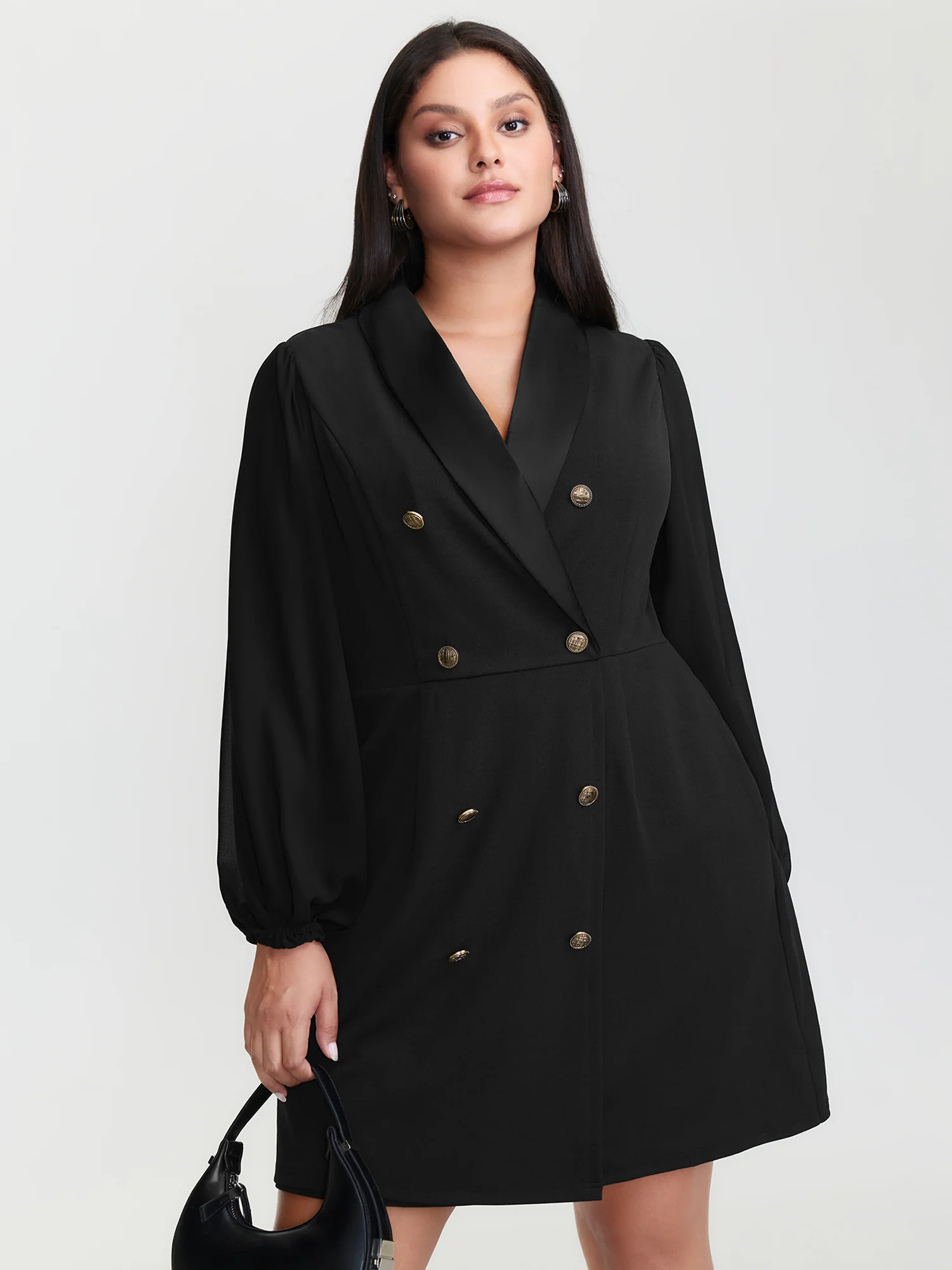 Stretchy Double Button Pockets Blazer Dress