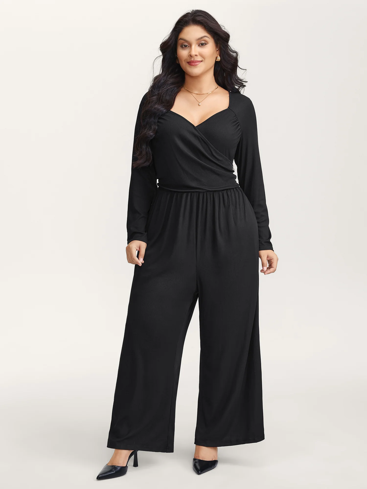 Pit Strip Textured Stretchy Raglan Sleeve Jumpsuit