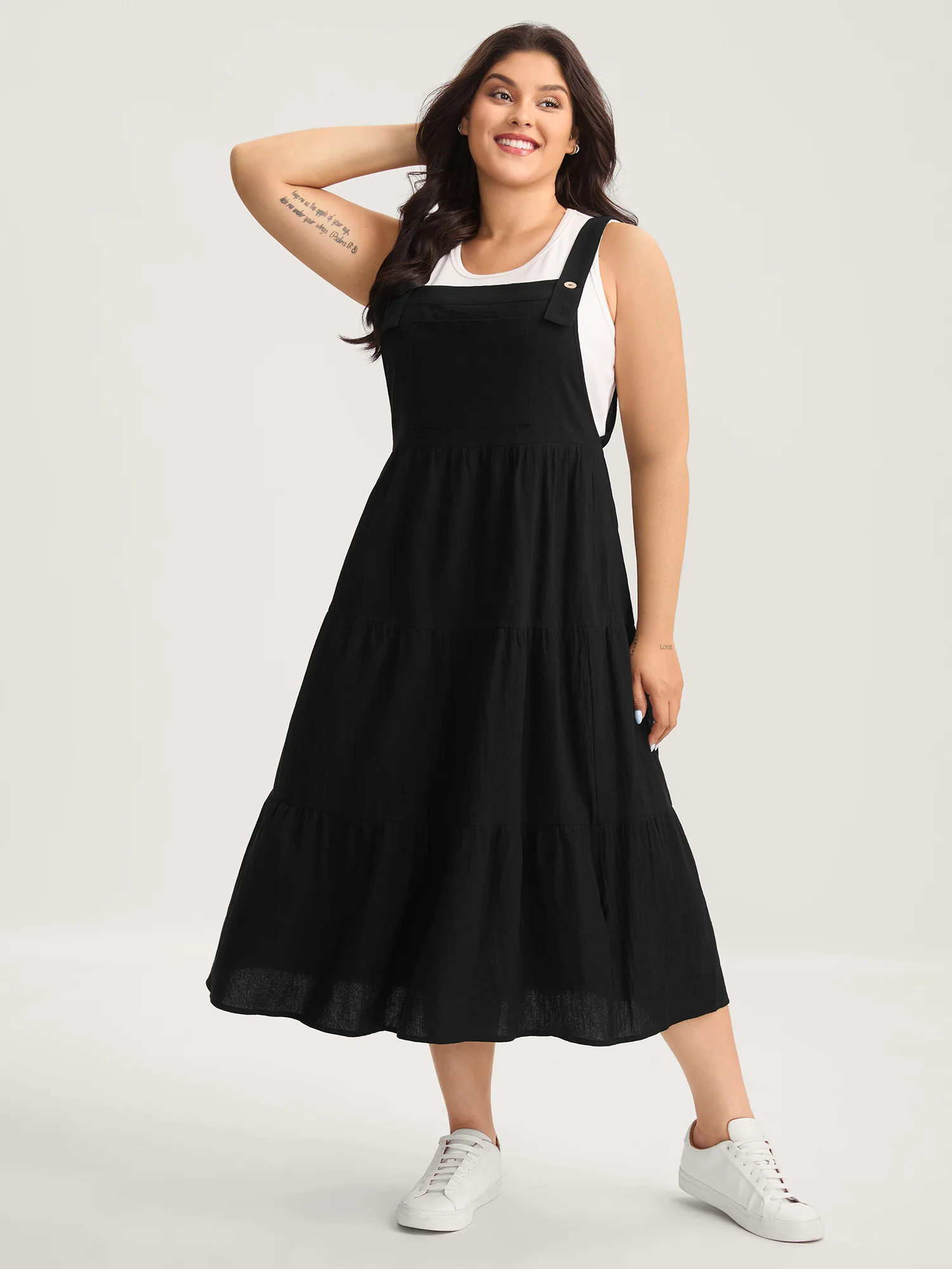 Pure Cotton Diagonal Pockets Midi Dress