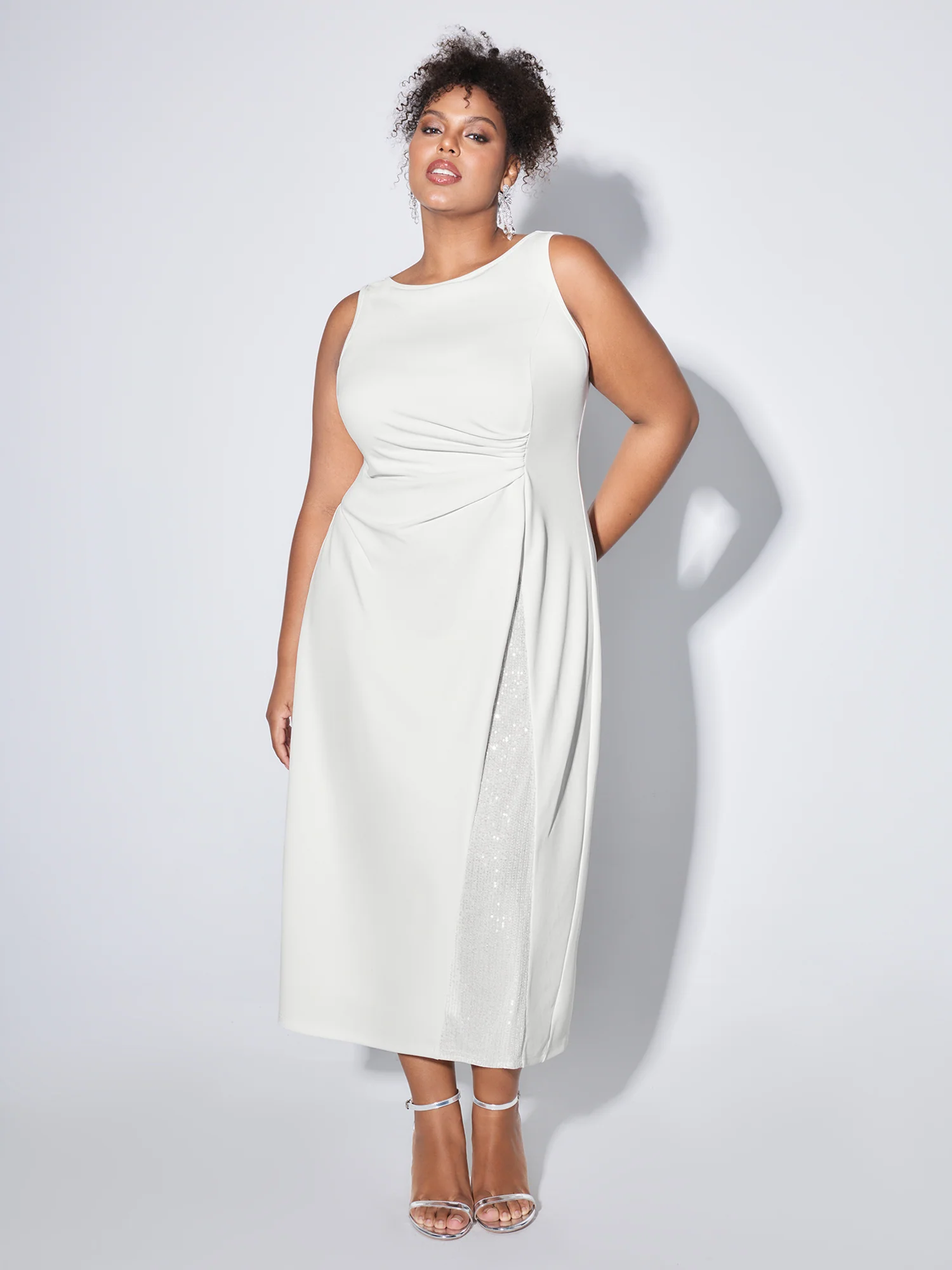 Sparkle Sequins Slit Drape Midi Dress