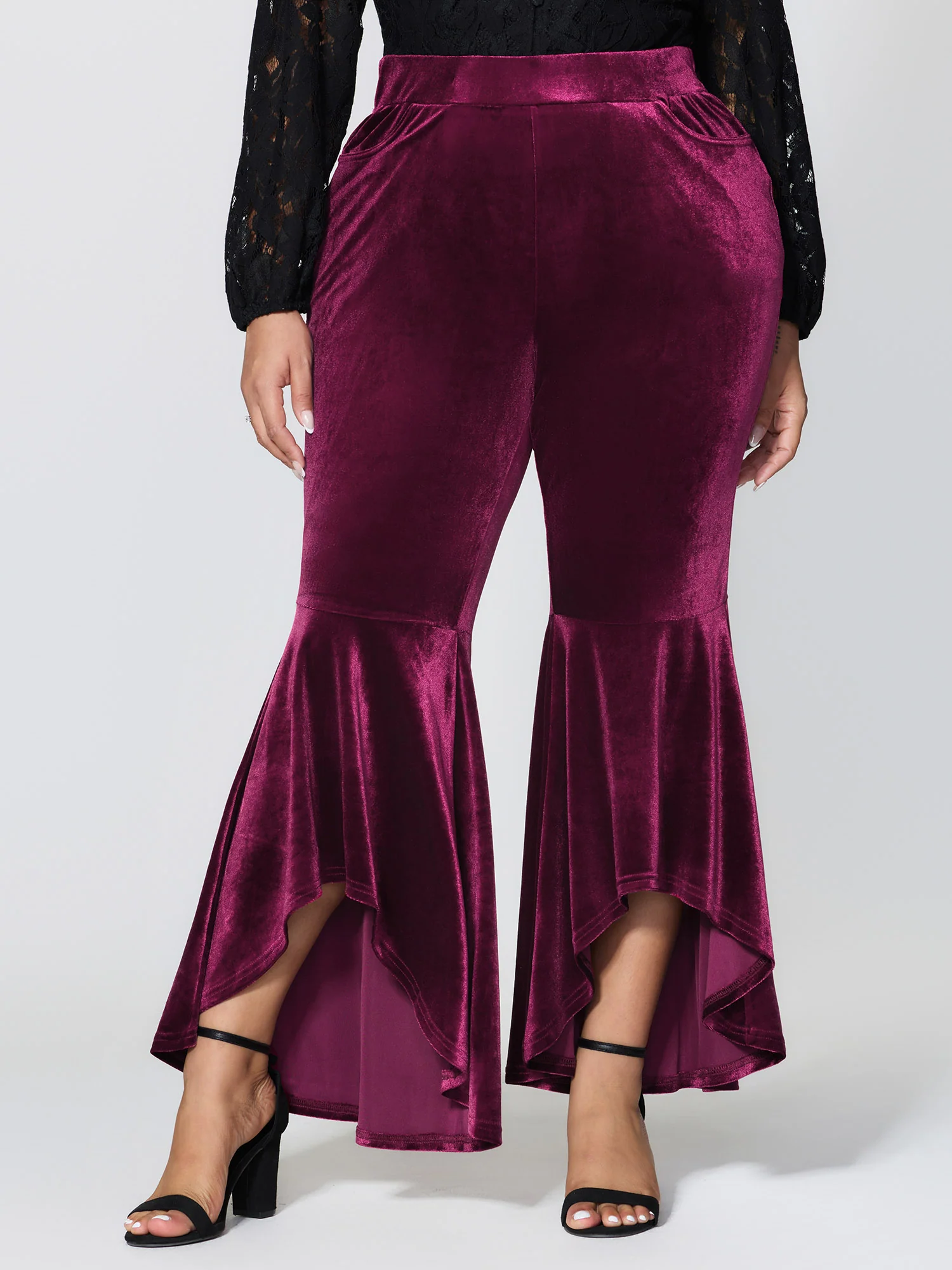 Satin Button Detail Ruffled Pants