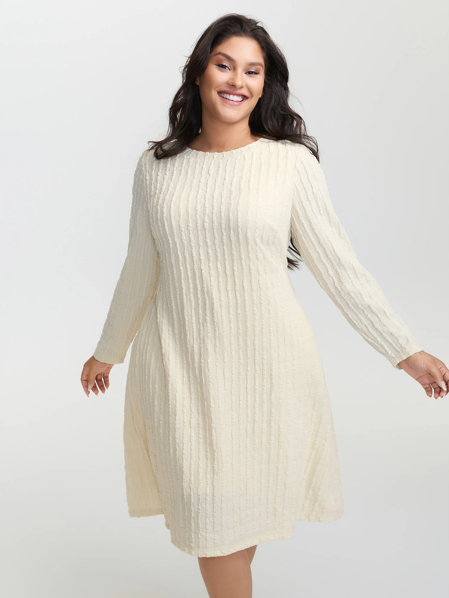 Textured Waist-Tie Stretchy Midi Dress