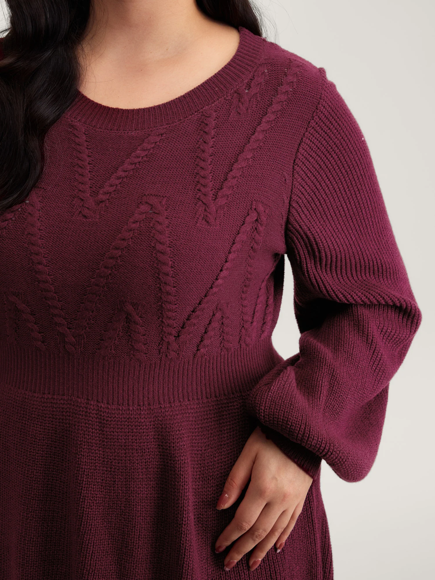 Cable Knit Elastic Waist Midi Sweater Dress