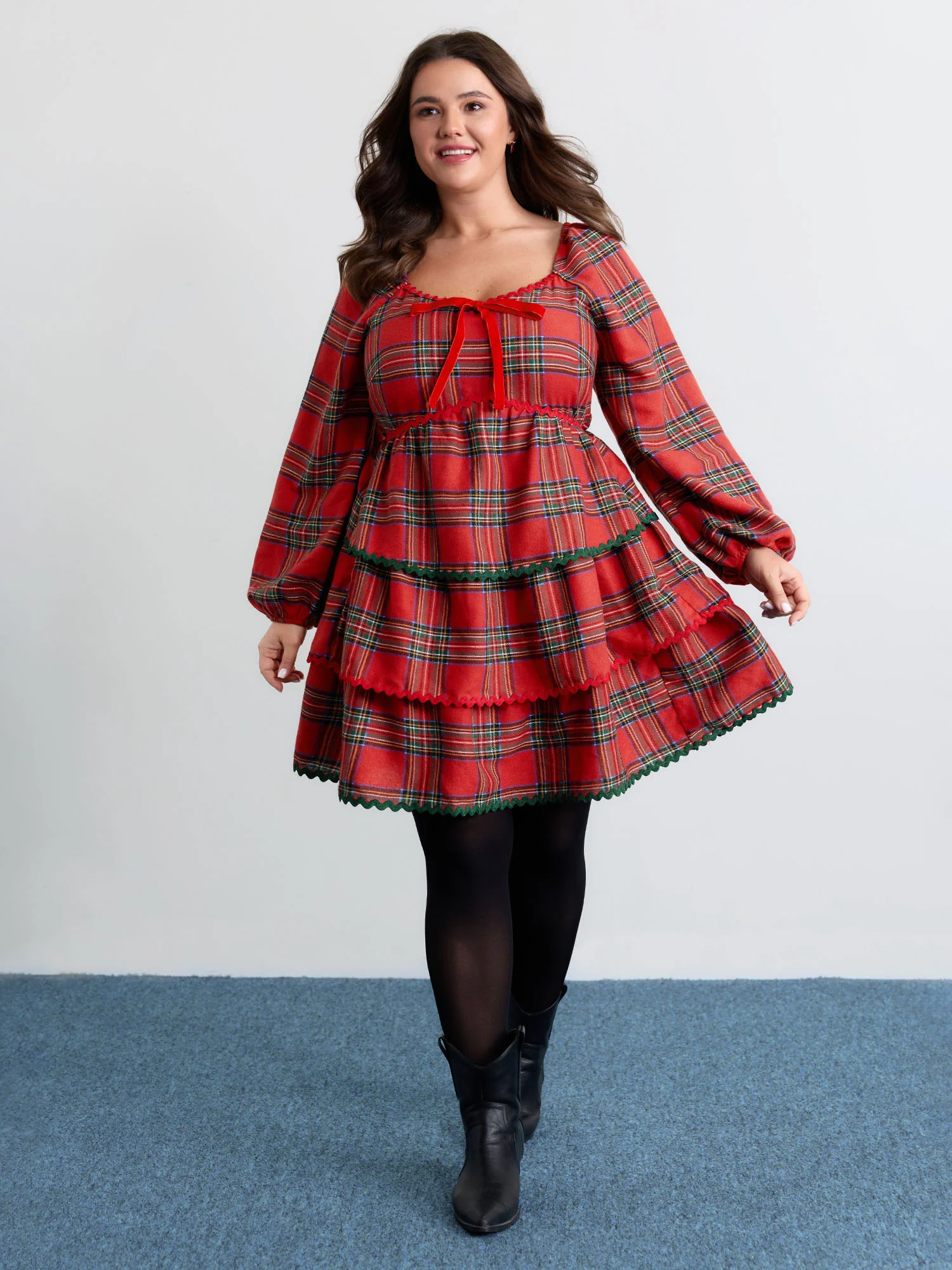 Sweet Holidays Ribbon Tiered Knee Dress