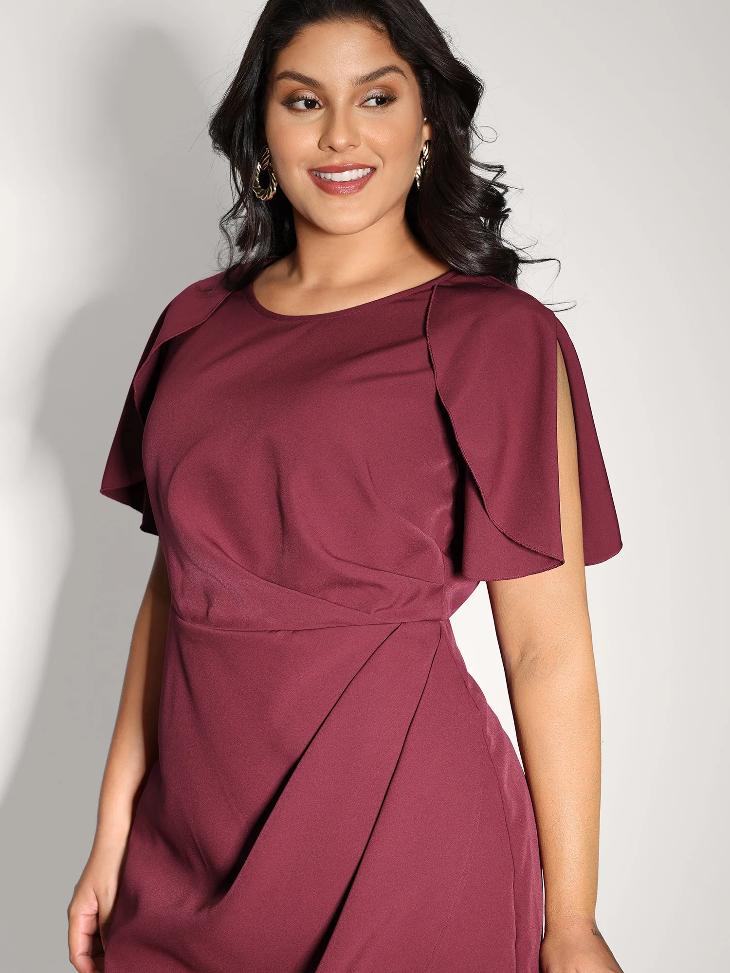 Wrap Hem Petal Sleeve Midi Dress