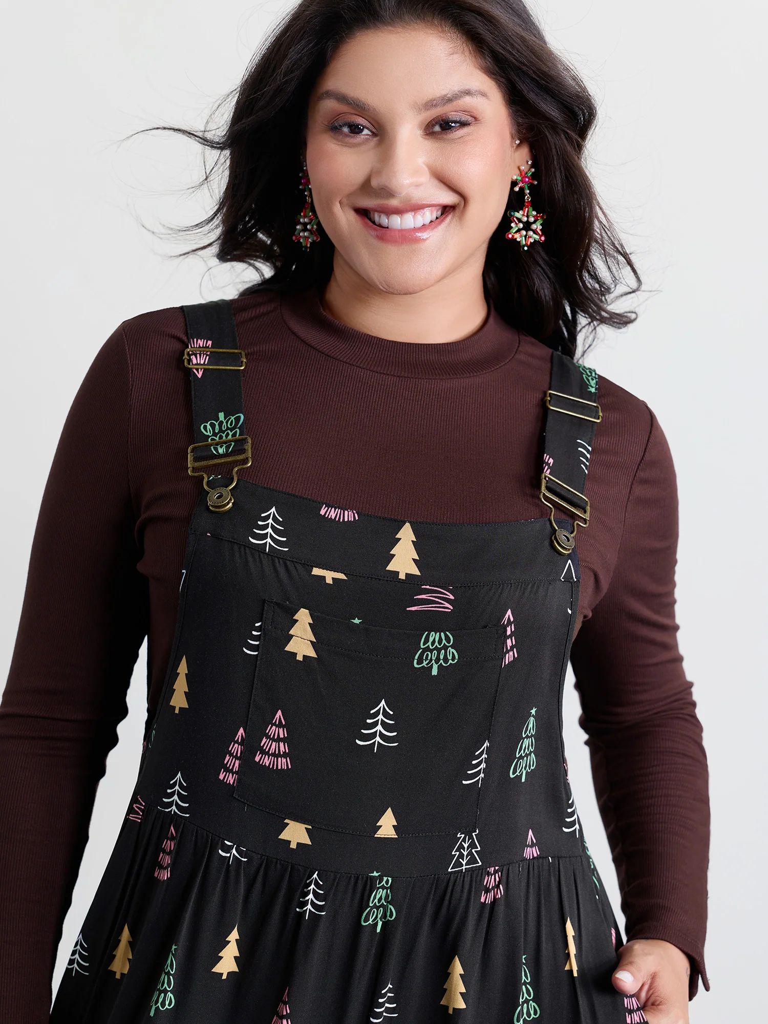Holiday Tree Rayon Pockets Midi Dress