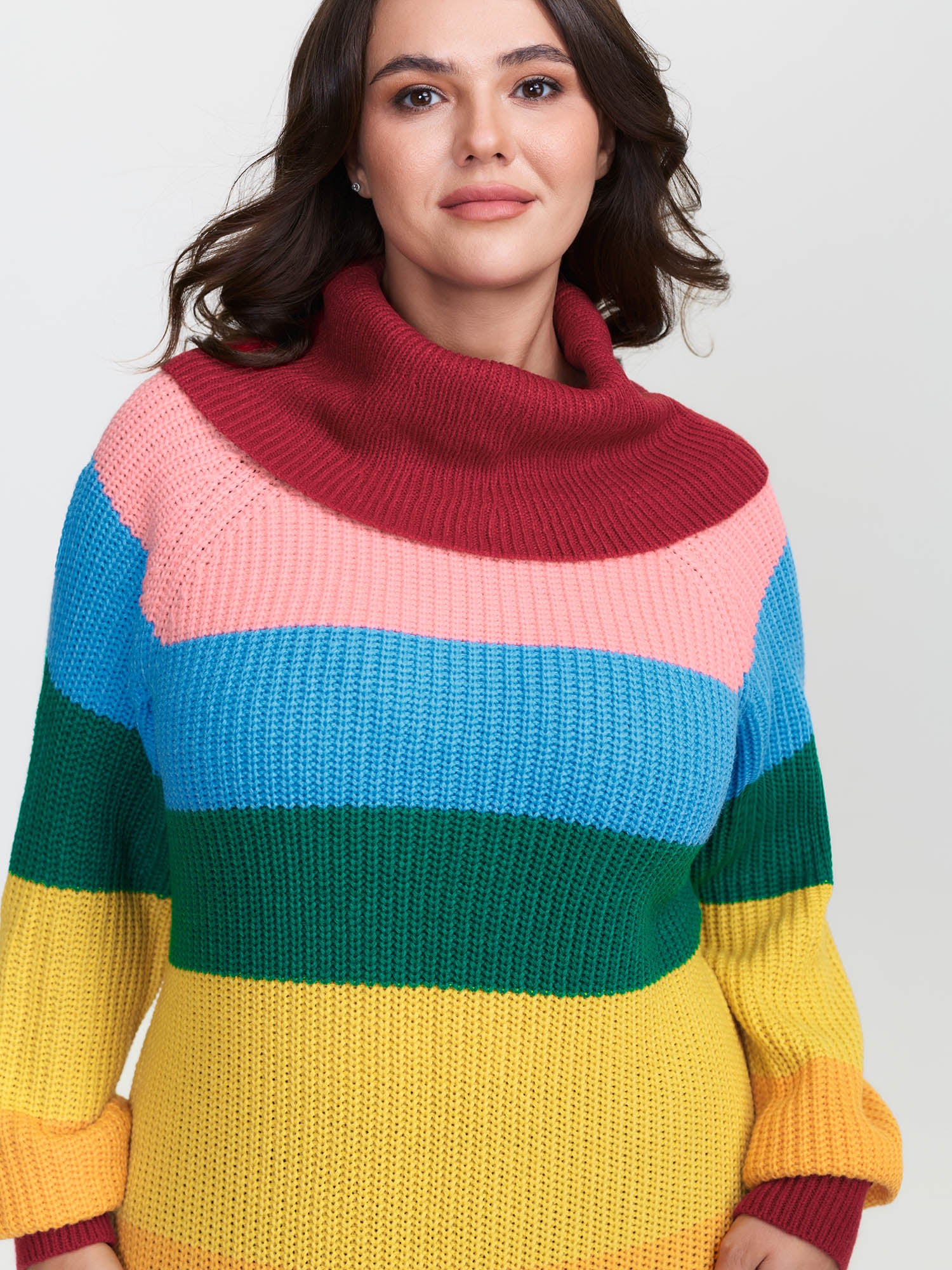 Rainbow Stripe Turtleneck Midi Sweater Dress