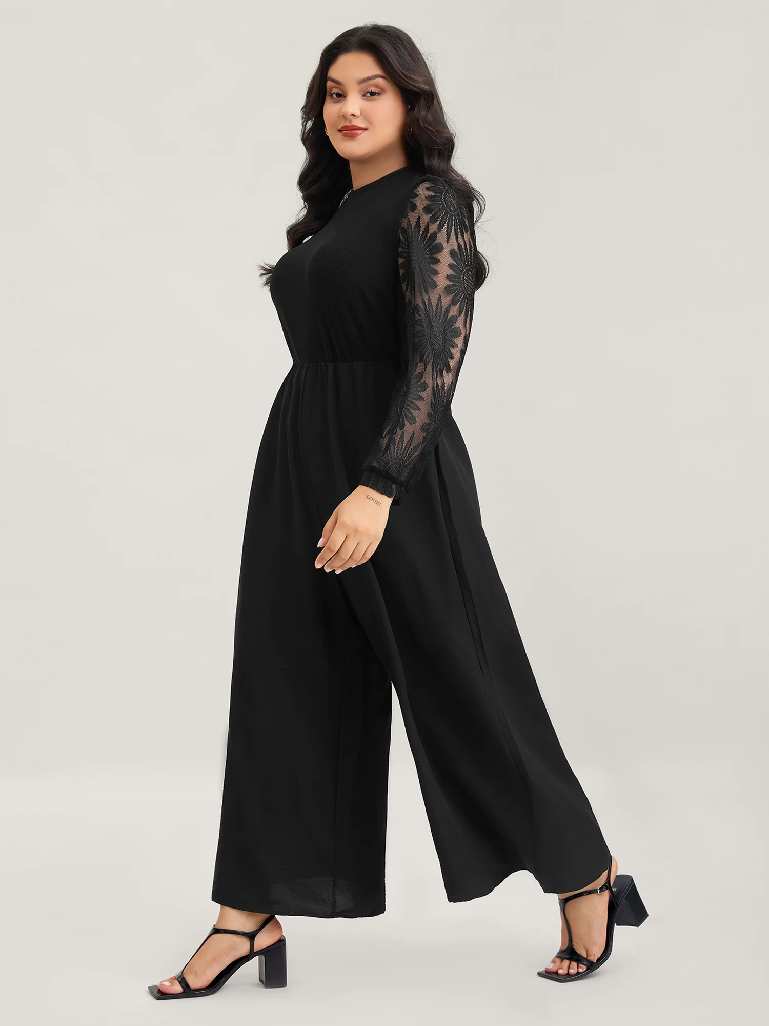Crochet Lace Mesh Mock Neck Jumpsuit