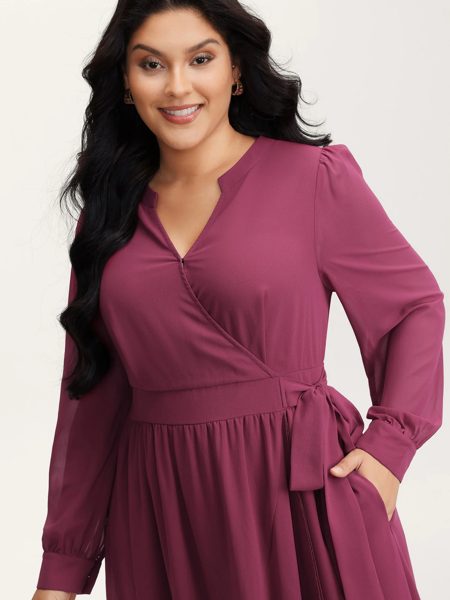 Chiffon Wrap Tie Layered Ruffled Maxi Dress