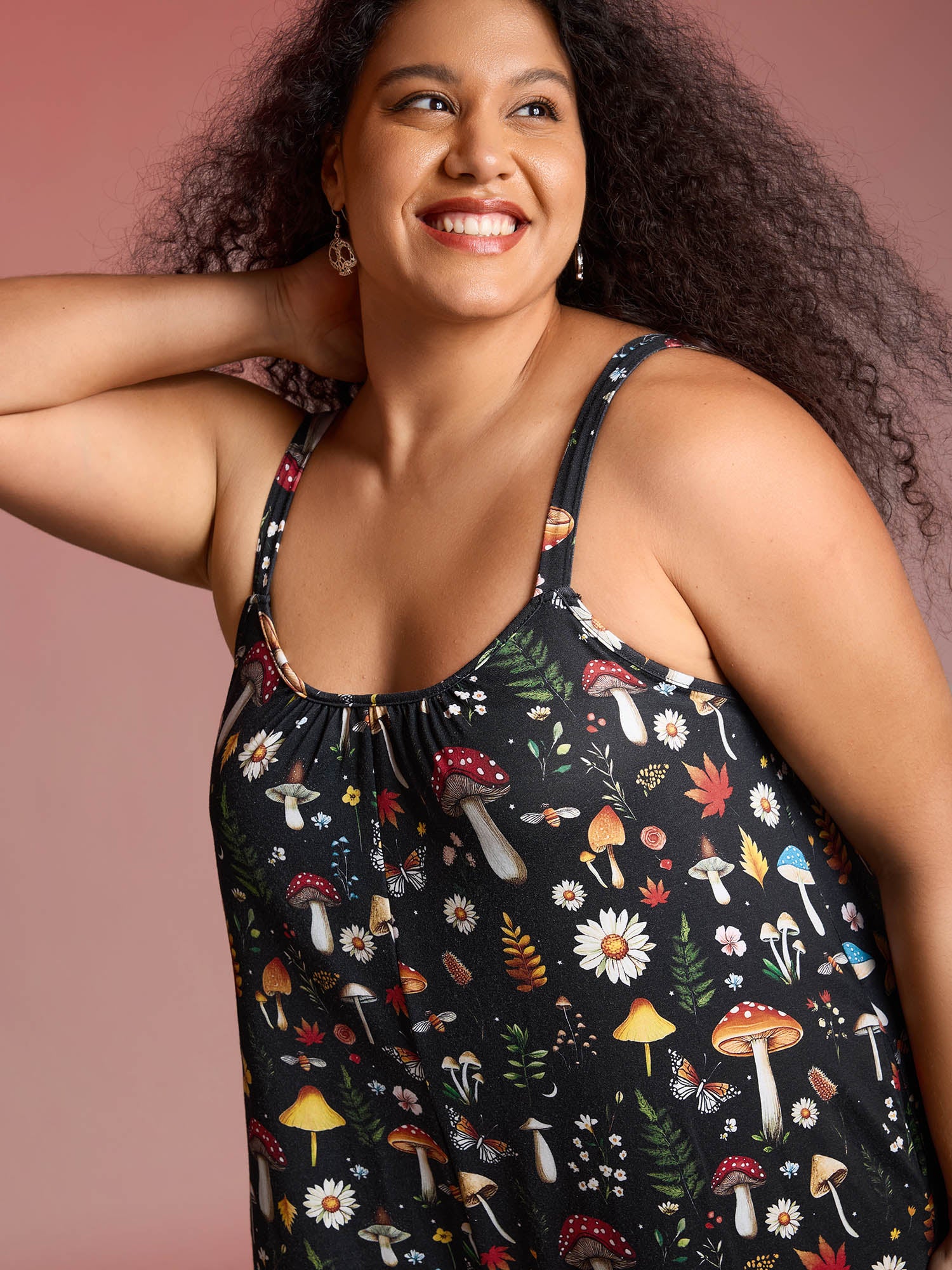 Halloween Mushroom Print Pockets Cami Jumpsuit