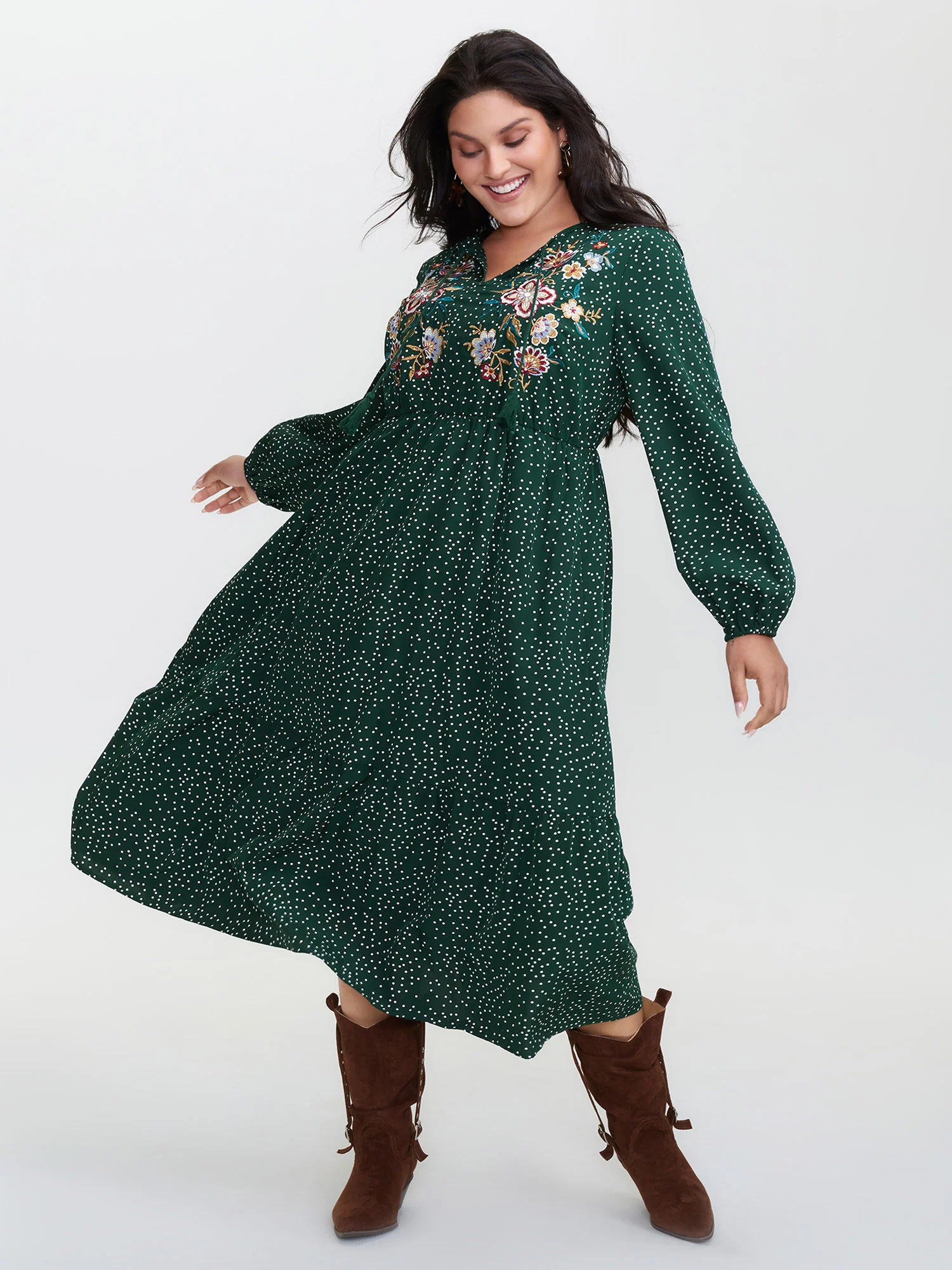 Floral Embroidery Tassels Maxi Dress