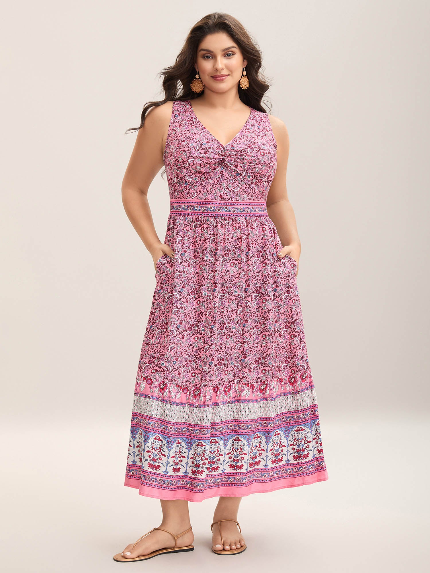 Rayon Floral Print Stretchy Waist Maxi Dress