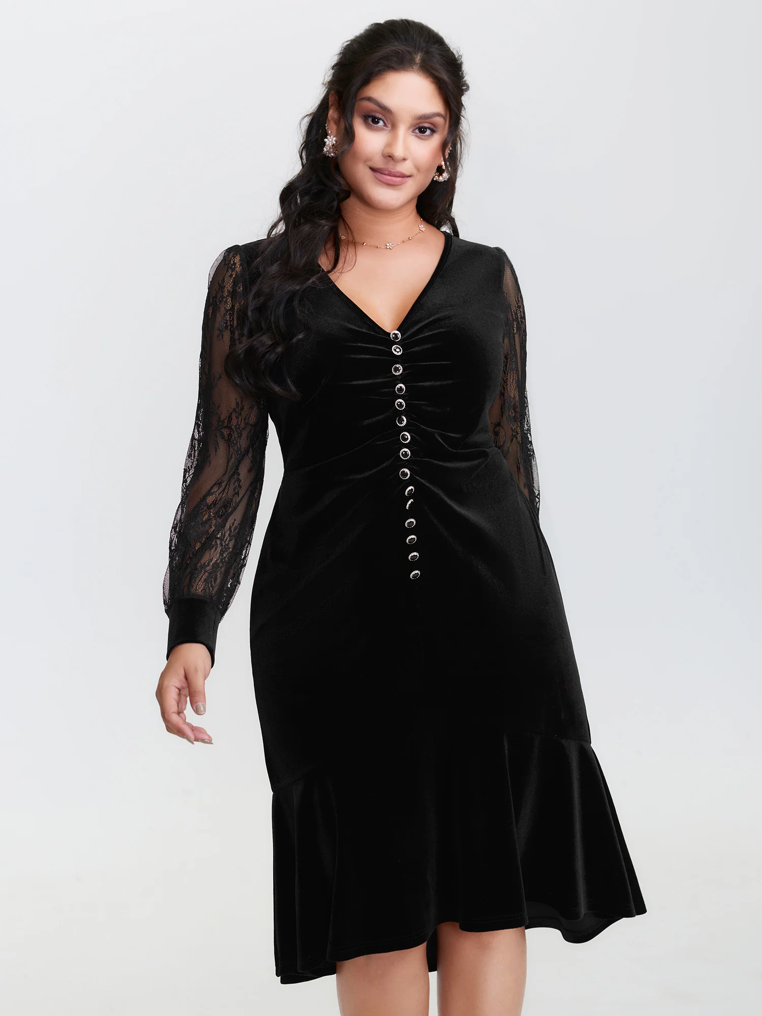 Timeless Velvet Lace Mesh Midi Dress