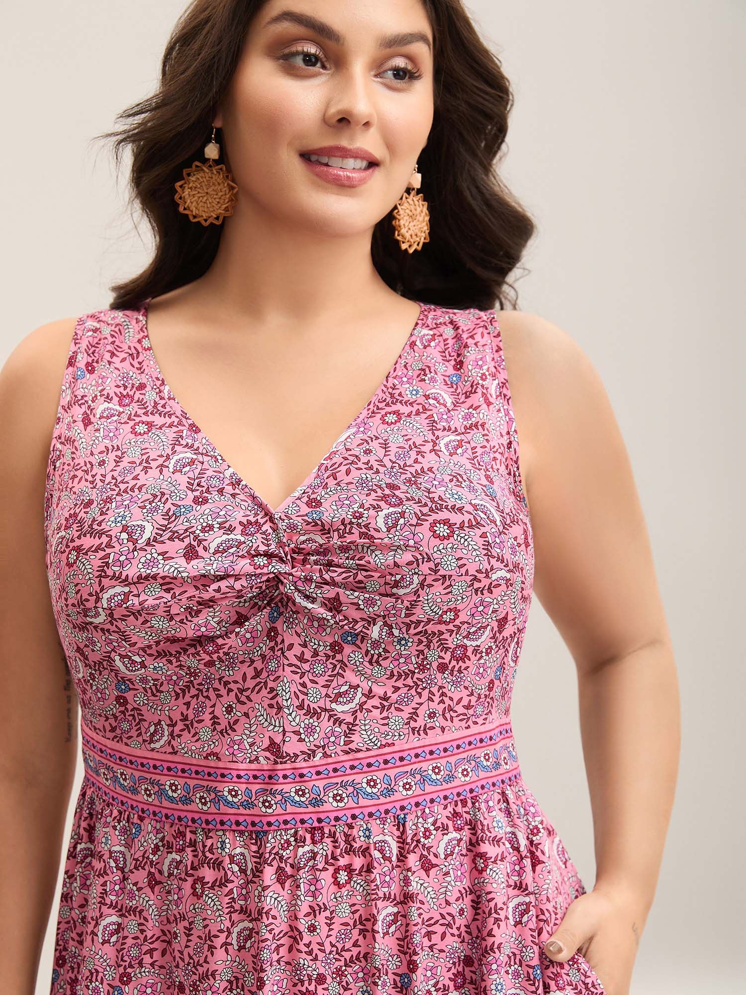 Rayon Floral Print Stretchy Waist Maxi Dress