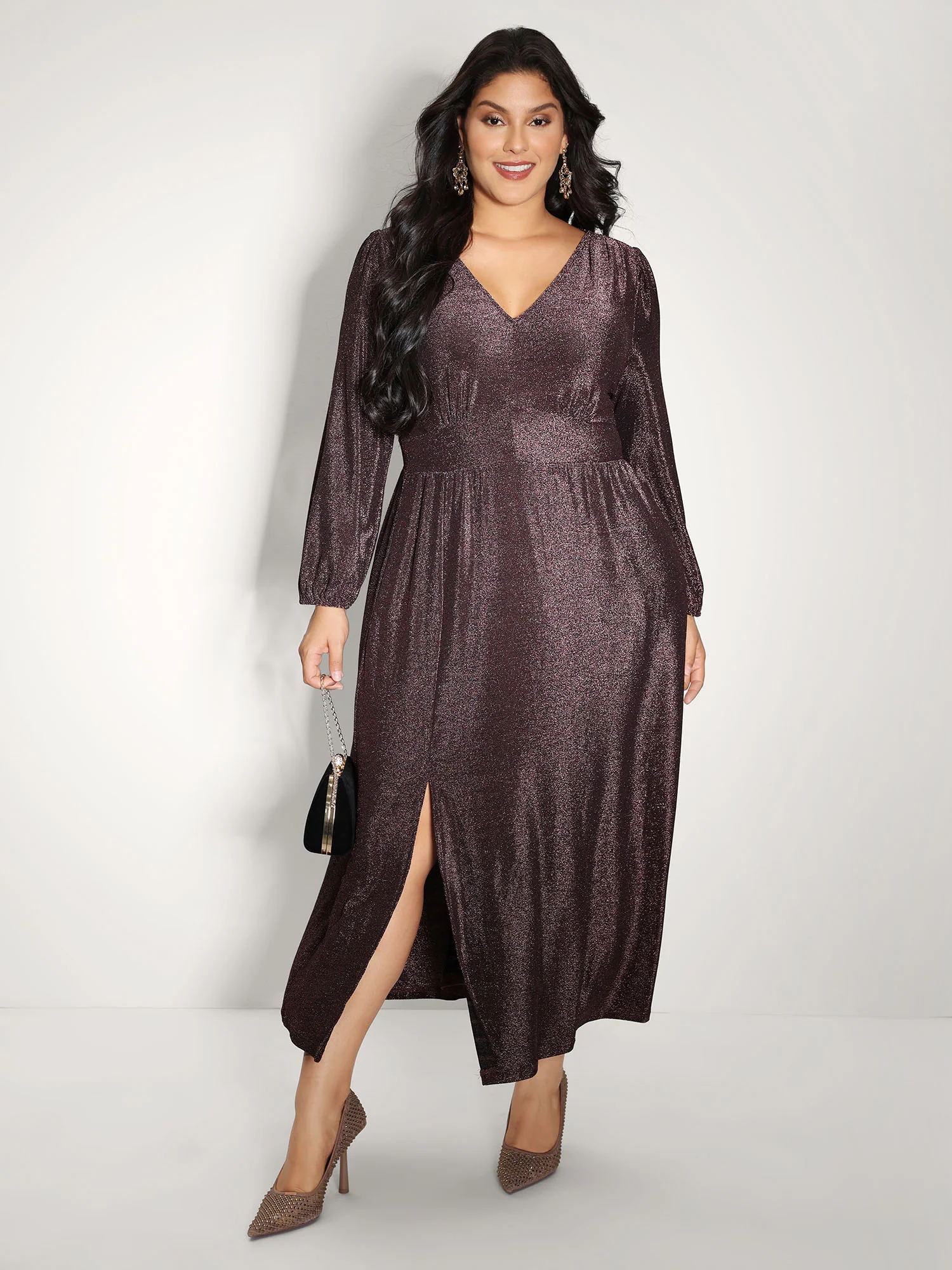 Heather Stretchy Split Hem Pockets Maxi Dress