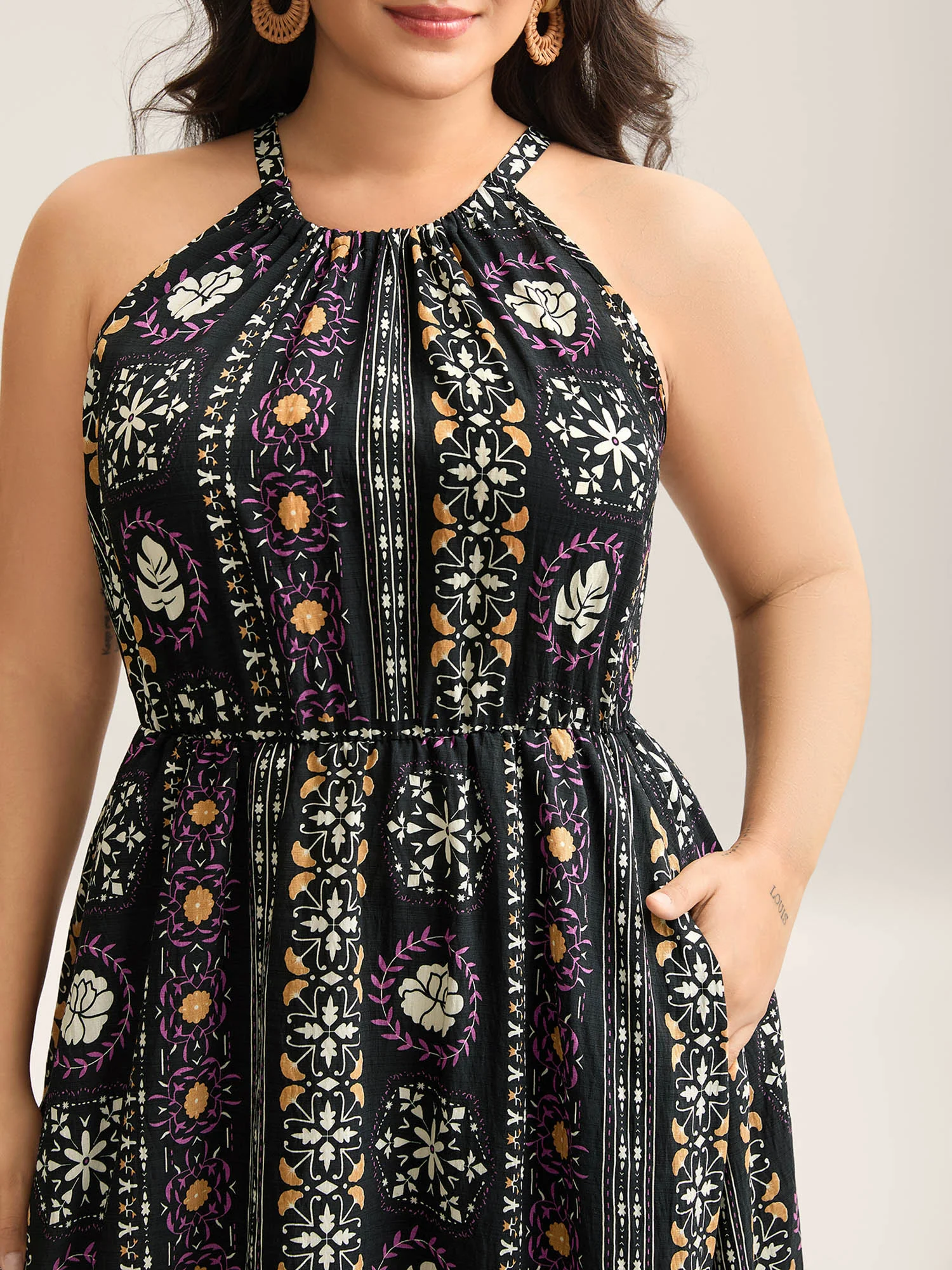 Rayon Tropical Boho Print Stretchy Maxi Dress