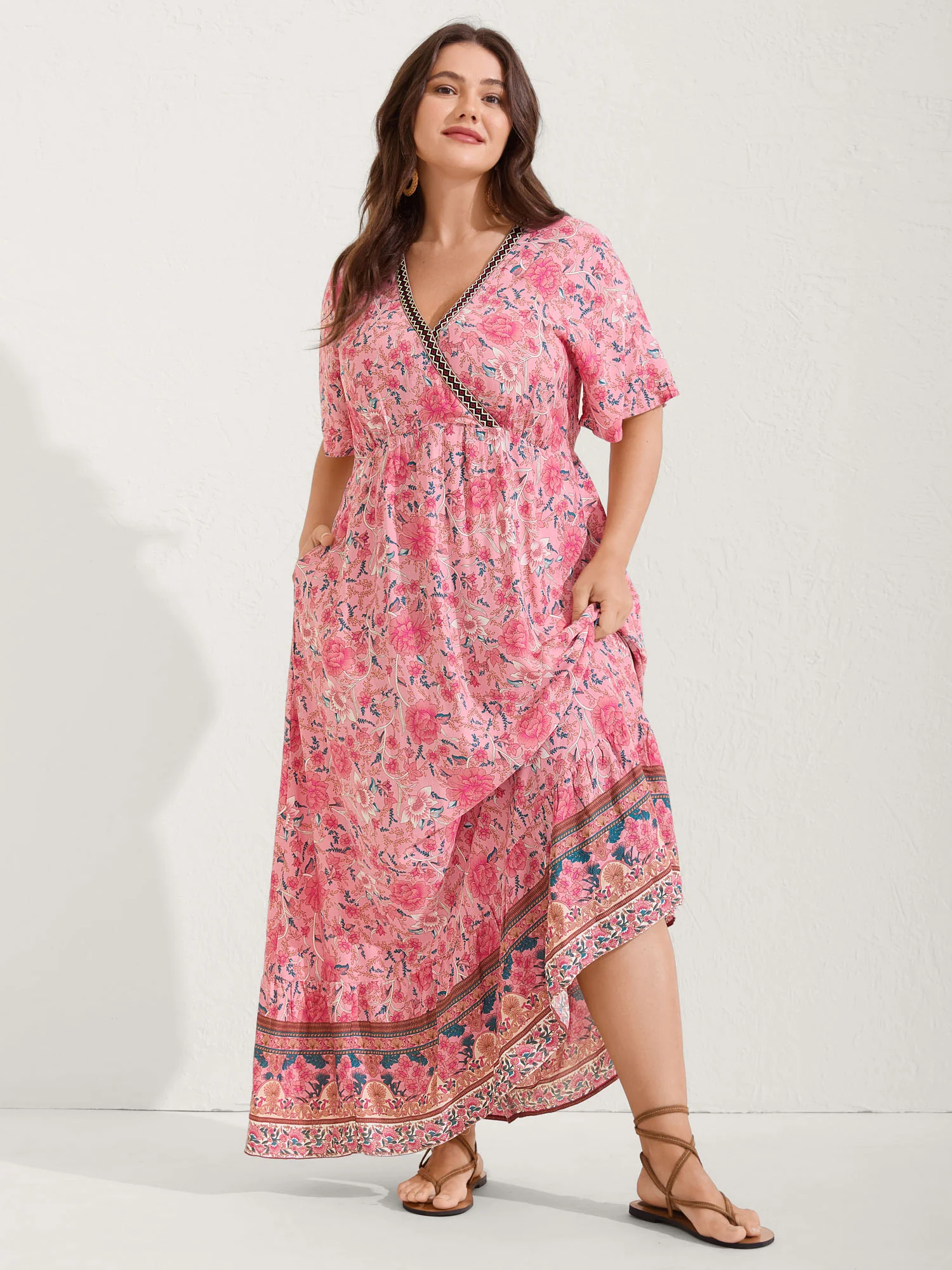 Rosy Floral Print Lace Maxi Dress