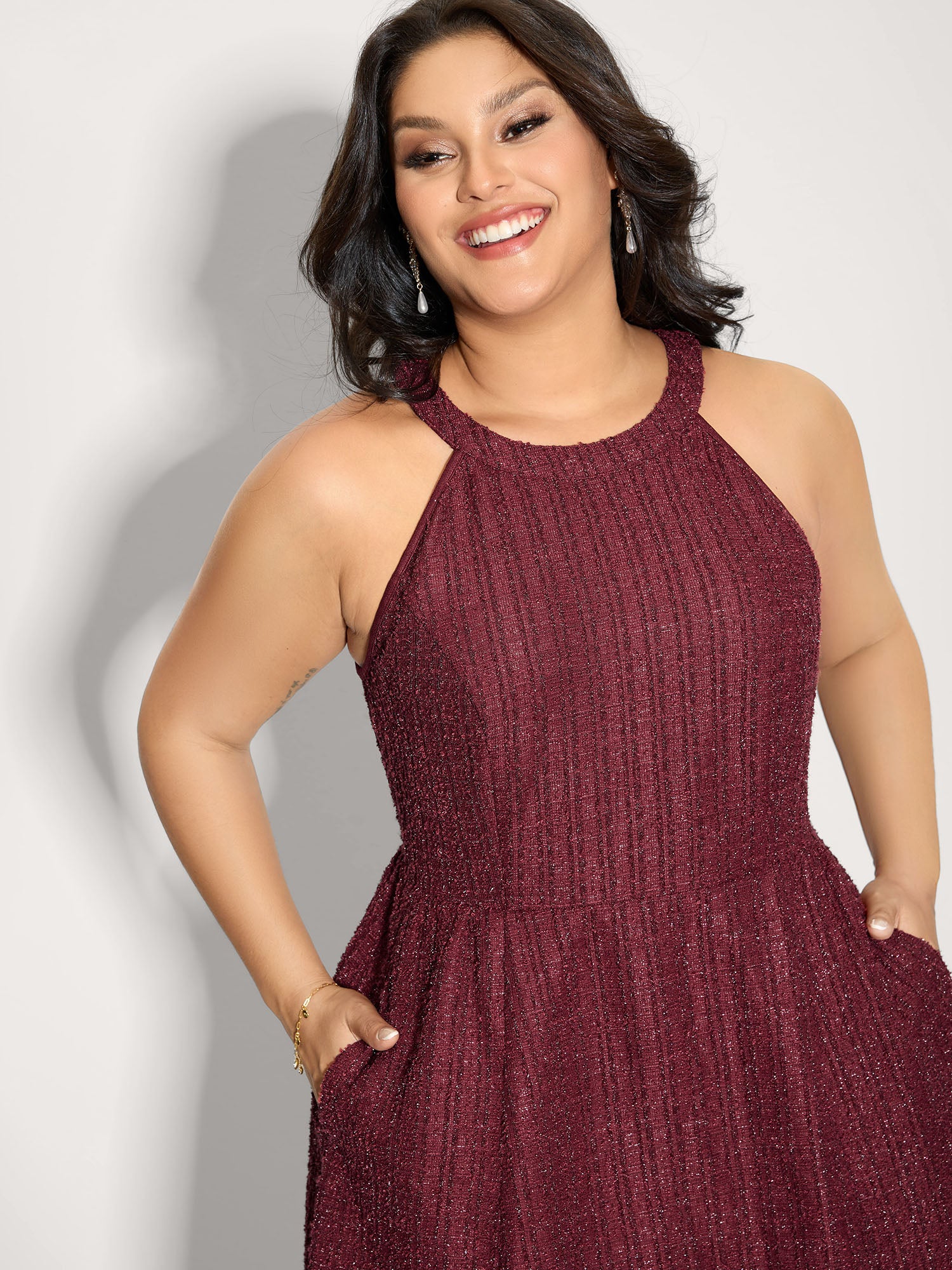 Tweed Textured Halter Neck Mini Dress