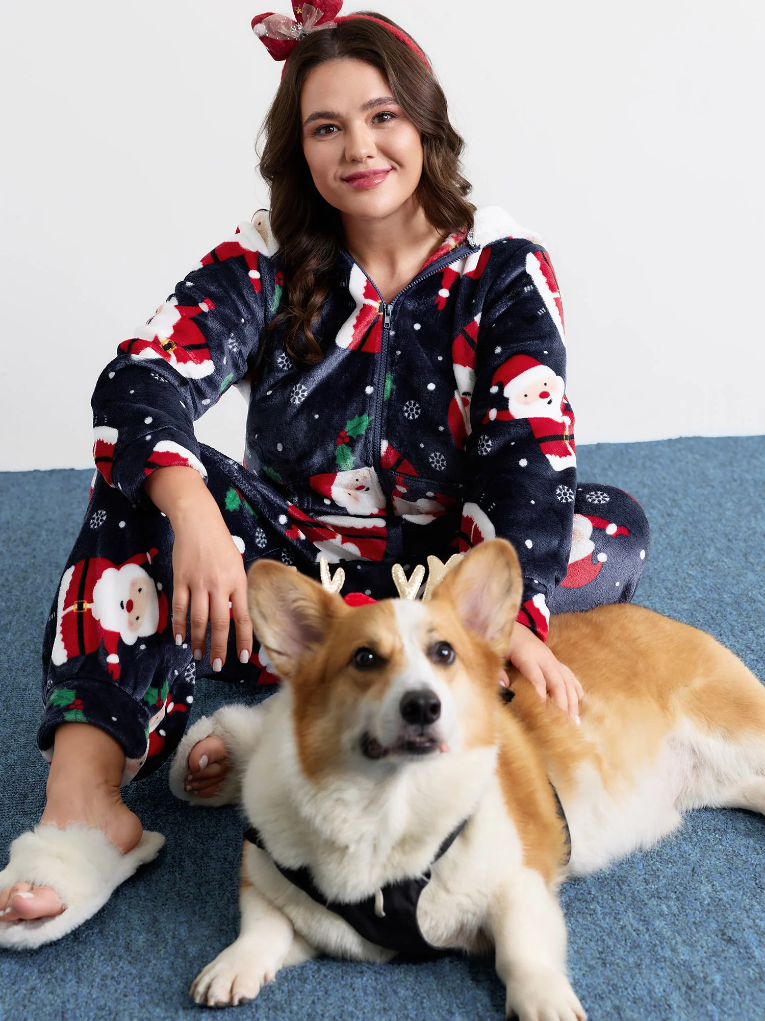 Holiday Fuzzy Plush Pockets Jumpsuit