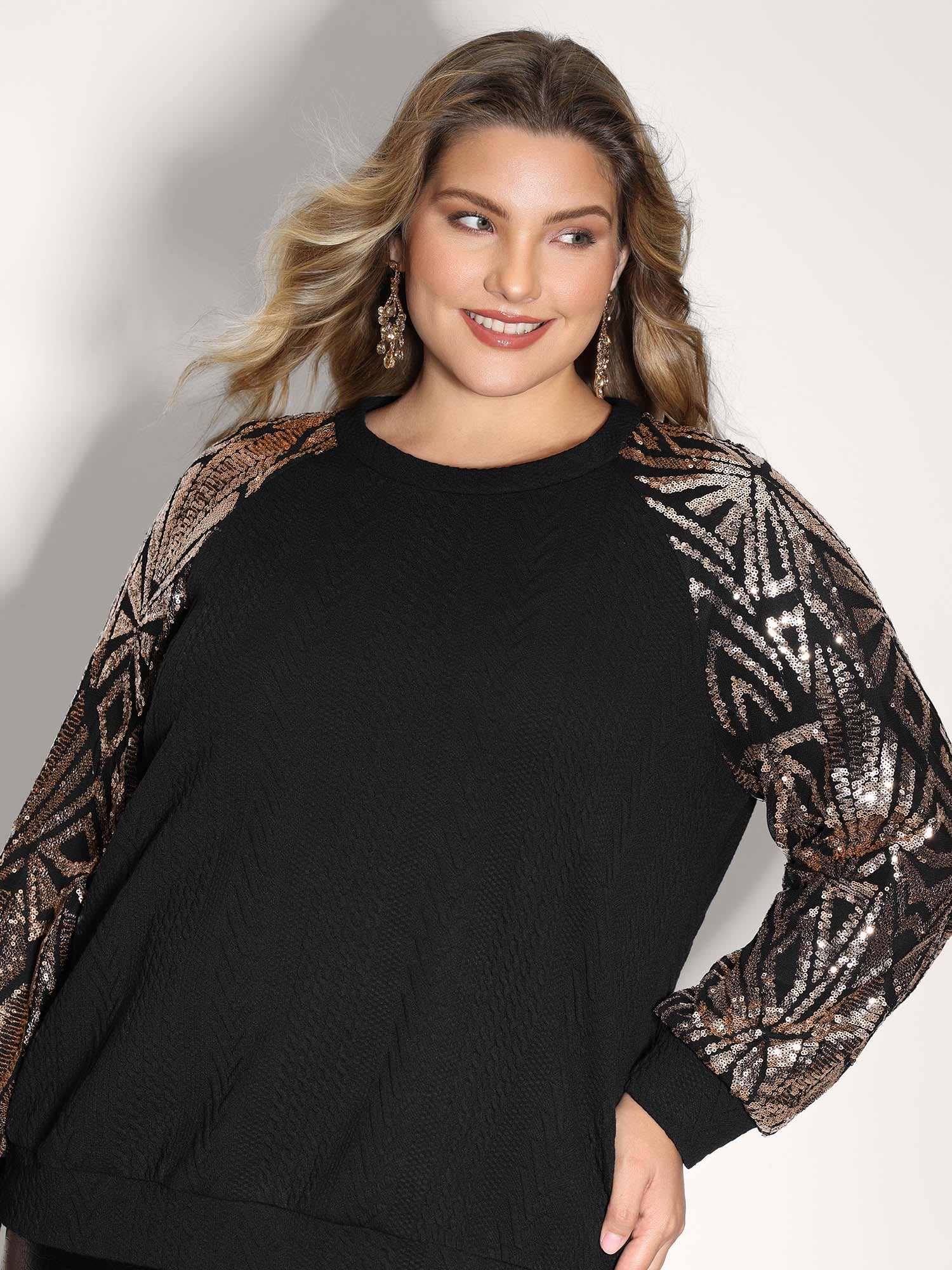 Sequin Geometrical Print Textured Sweatshirt