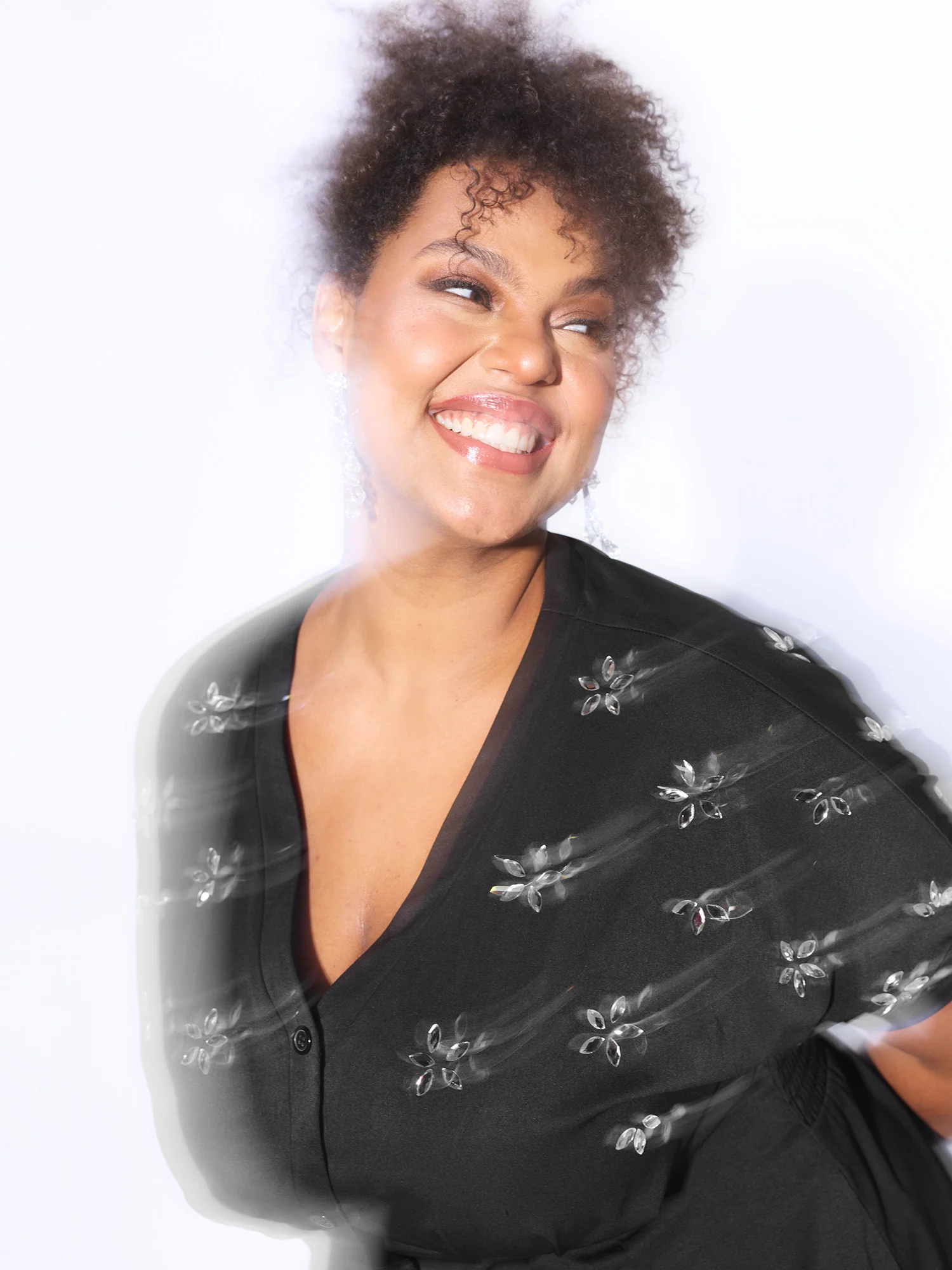 Rhinestone Cinched-Waist Button Mini Dress