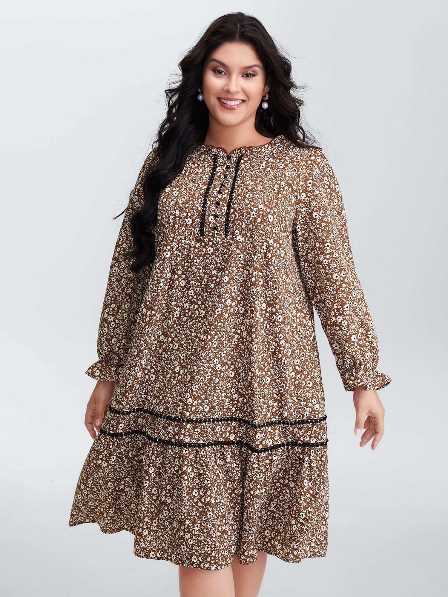 Toothpick Pleat Contrast Placket Midi Dress