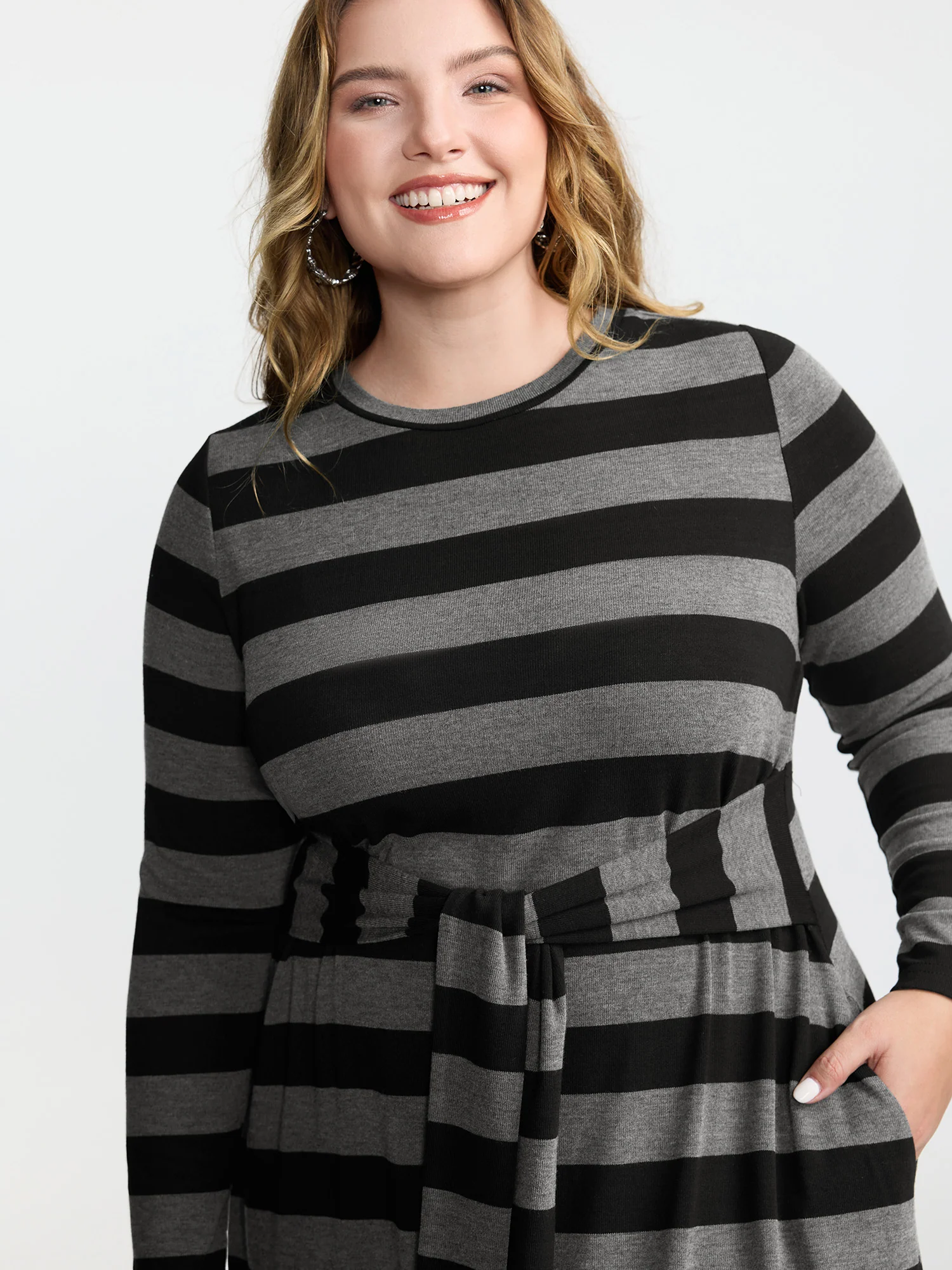 Stripe Waist-Tie Knotted Midi Dress