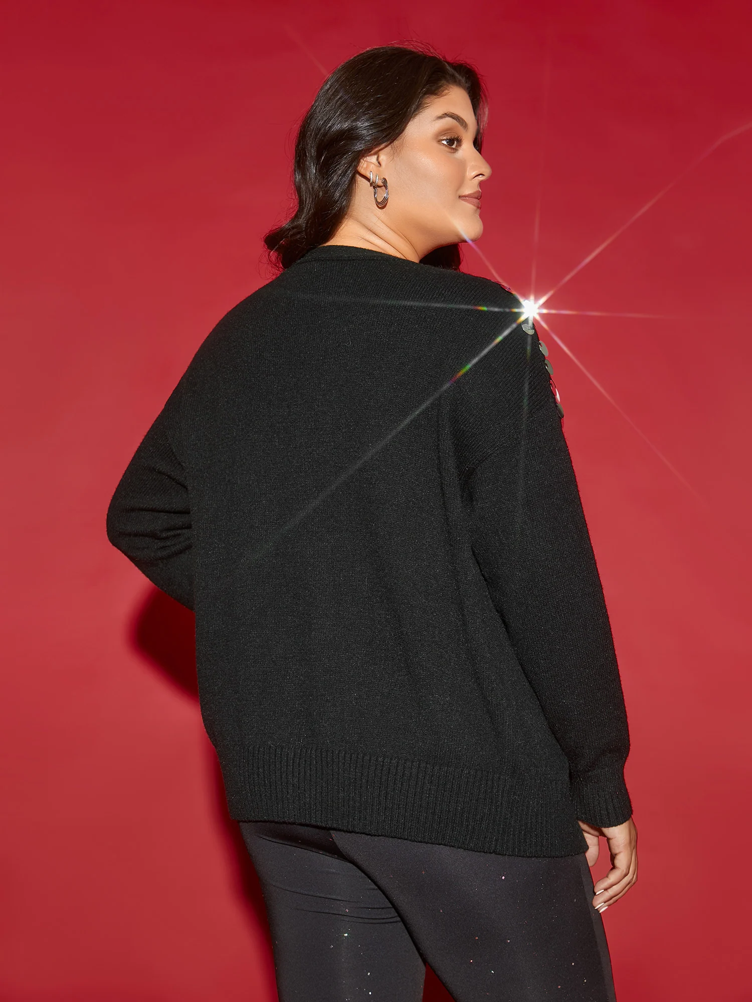 Supersoft Essentials Silver Sequins Shoulder Open Cardigan