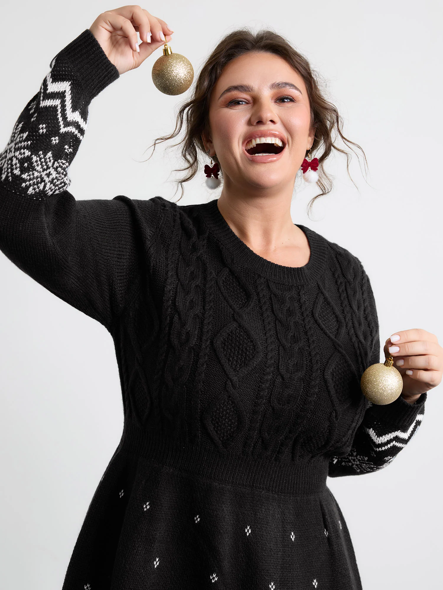 Christmas Textured Pattern Midi Sweater Dress