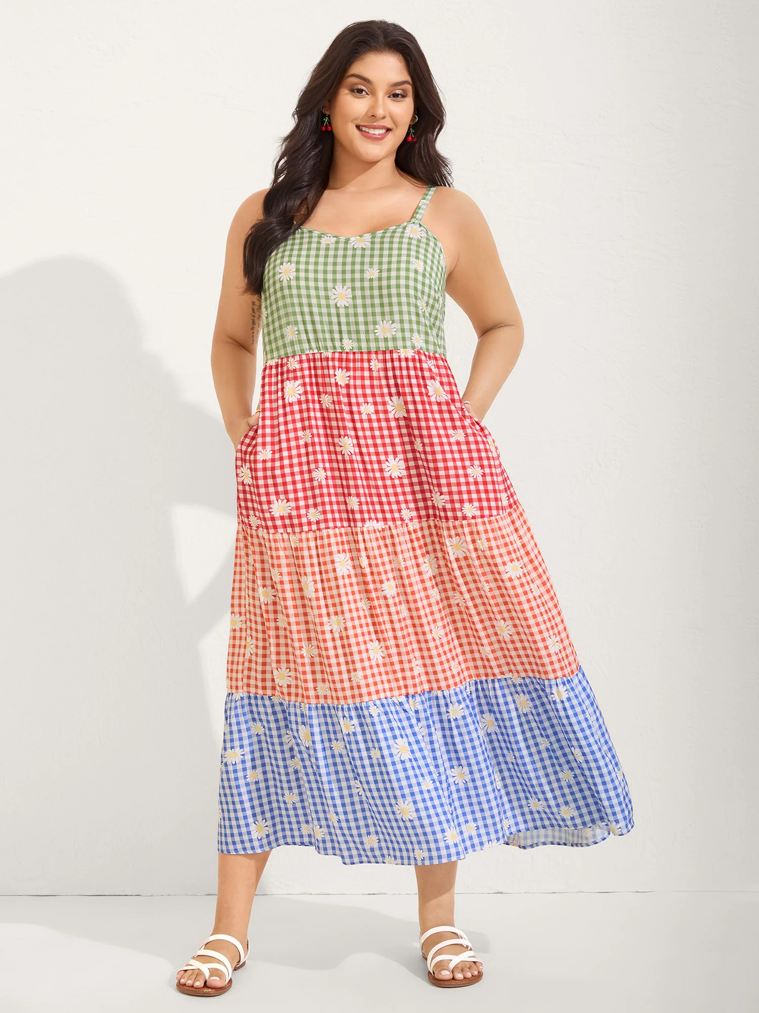 Multicolor Daisy Print Tiered Cami Dress