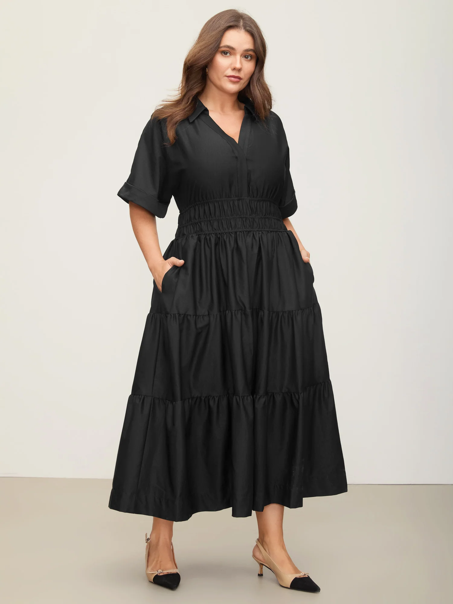 Midfield Tiered Midi Shirt Dress