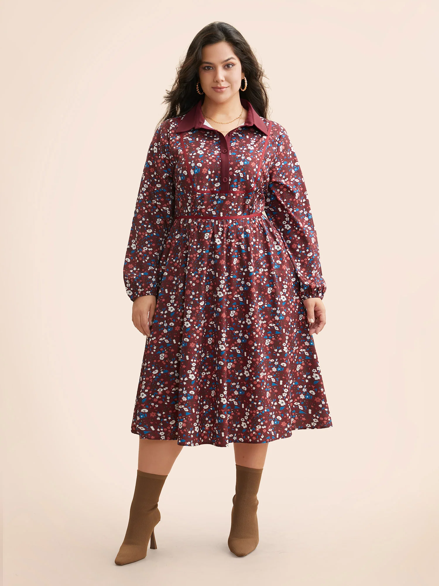 Ditsy Floral Woven Ribbon Button Up Dress